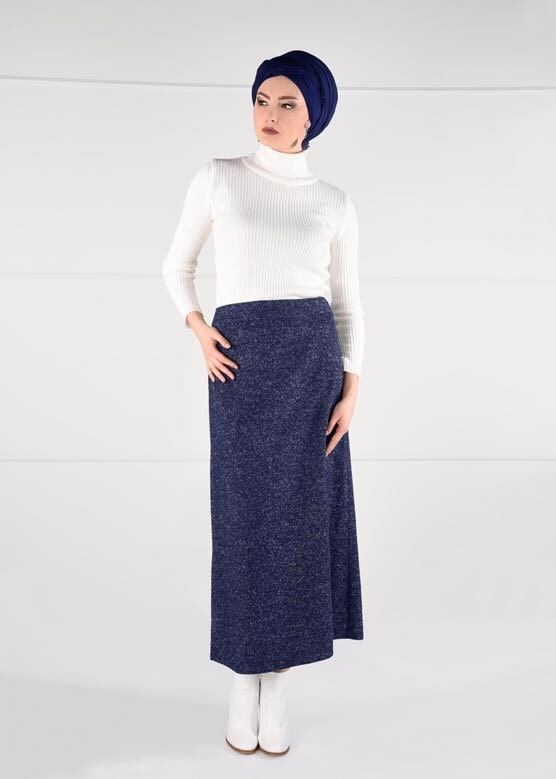 Tesettür giyim LACİVERT YÜKSEK BEL ETEK 6146