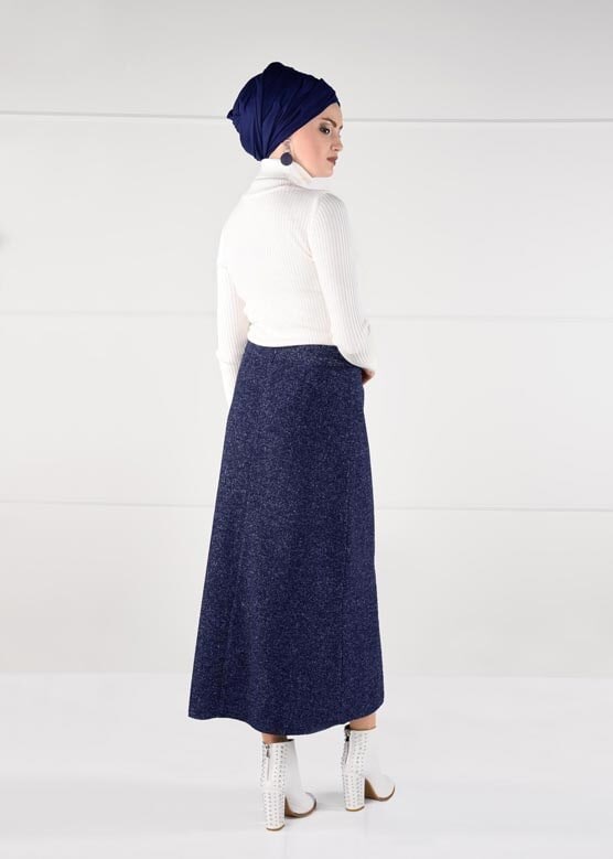 Tesettür giyim LACİVERT YÜKSEK BEL ETEK 6146