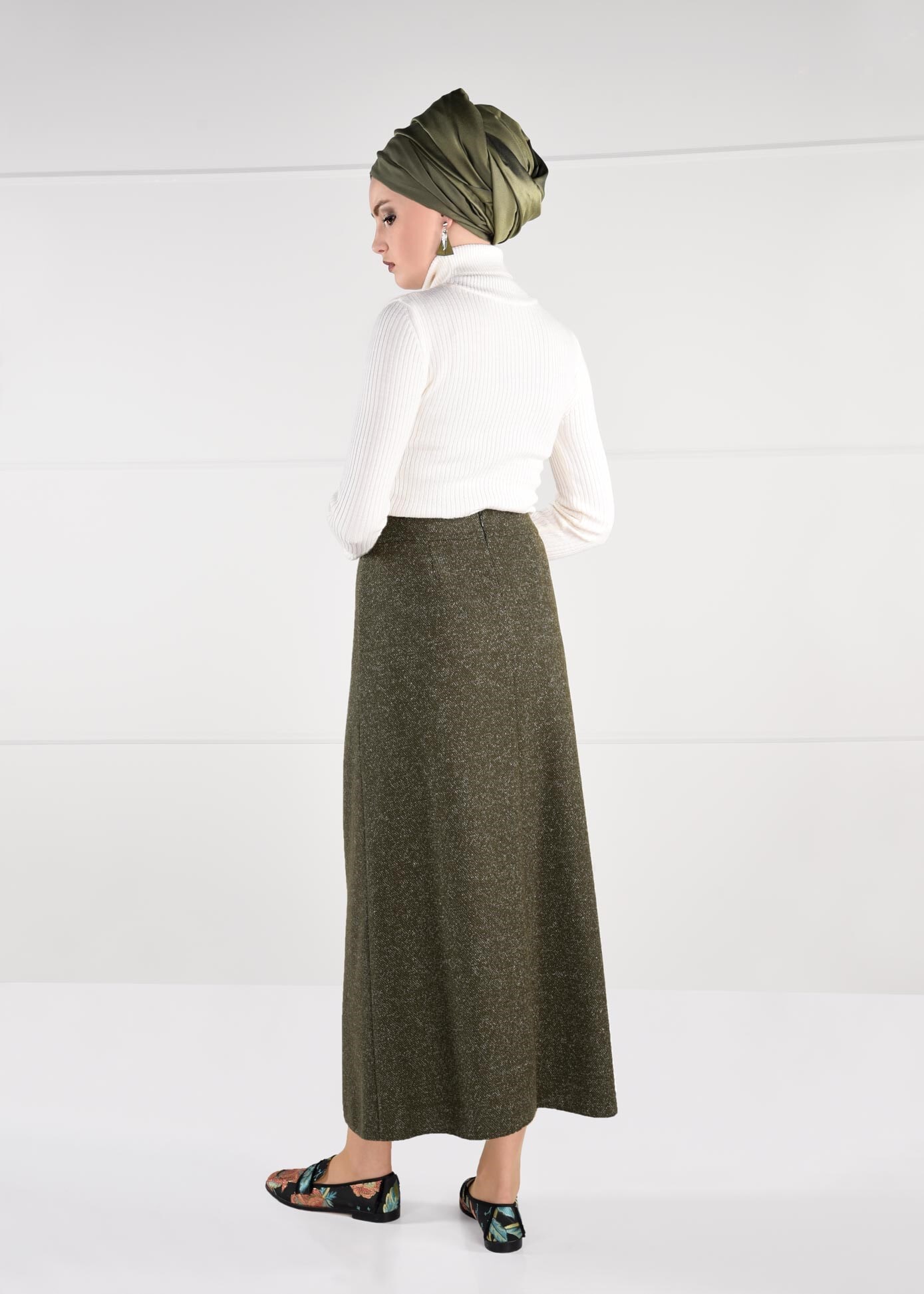 Tesettür giyim YEŞİL YÜKSEK BEL ETEK 6146