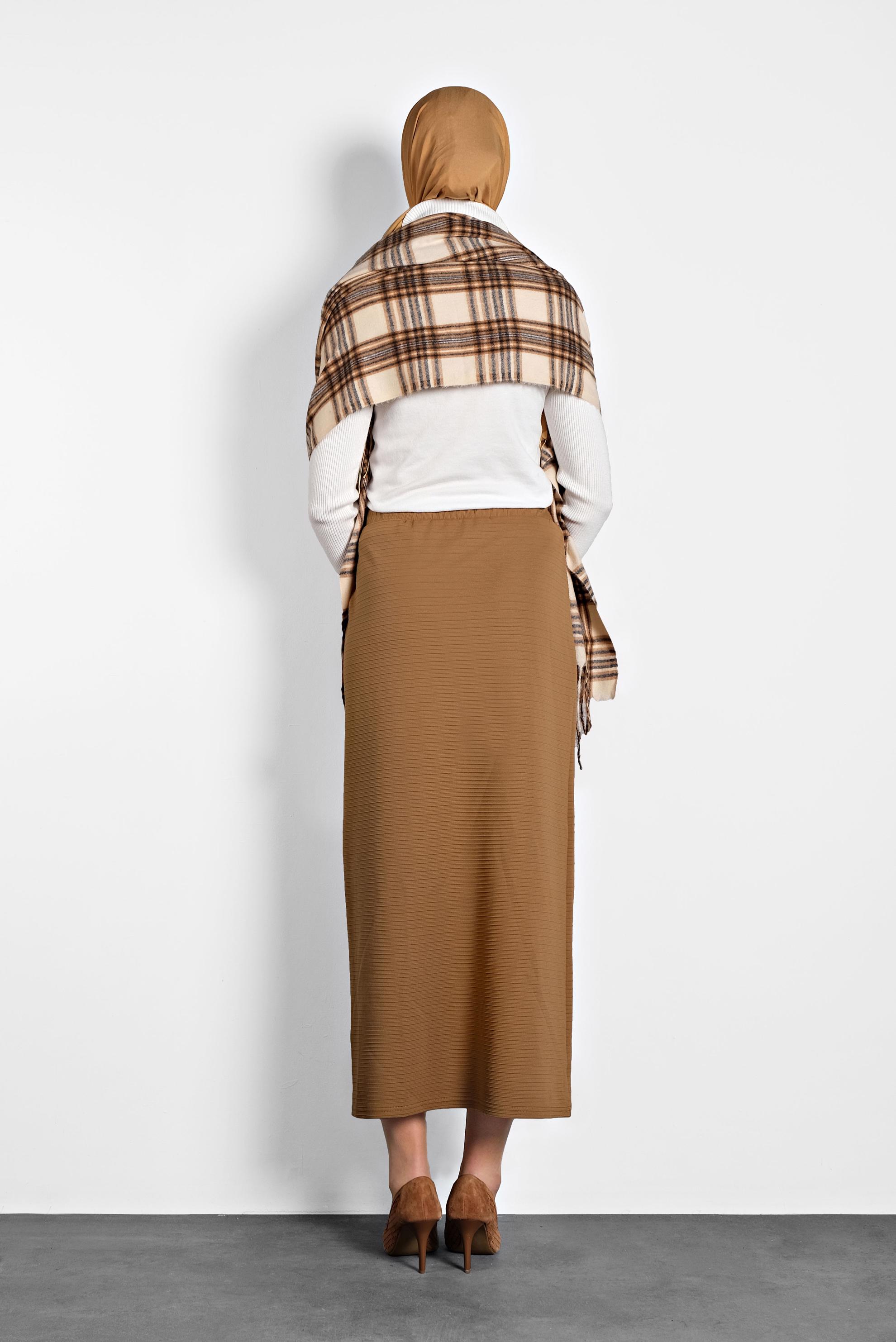 Tesettür giyim KAHVE BELİ LASTİKLİ ETEK 6147