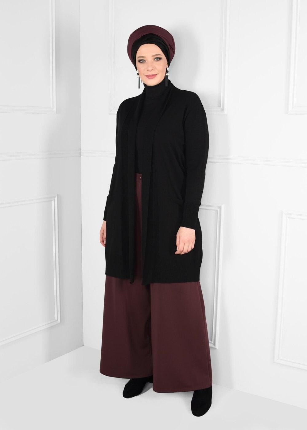 Tesettür giyim SİYAH CEPLİ DÜZ TRİKO HIRKA 2740