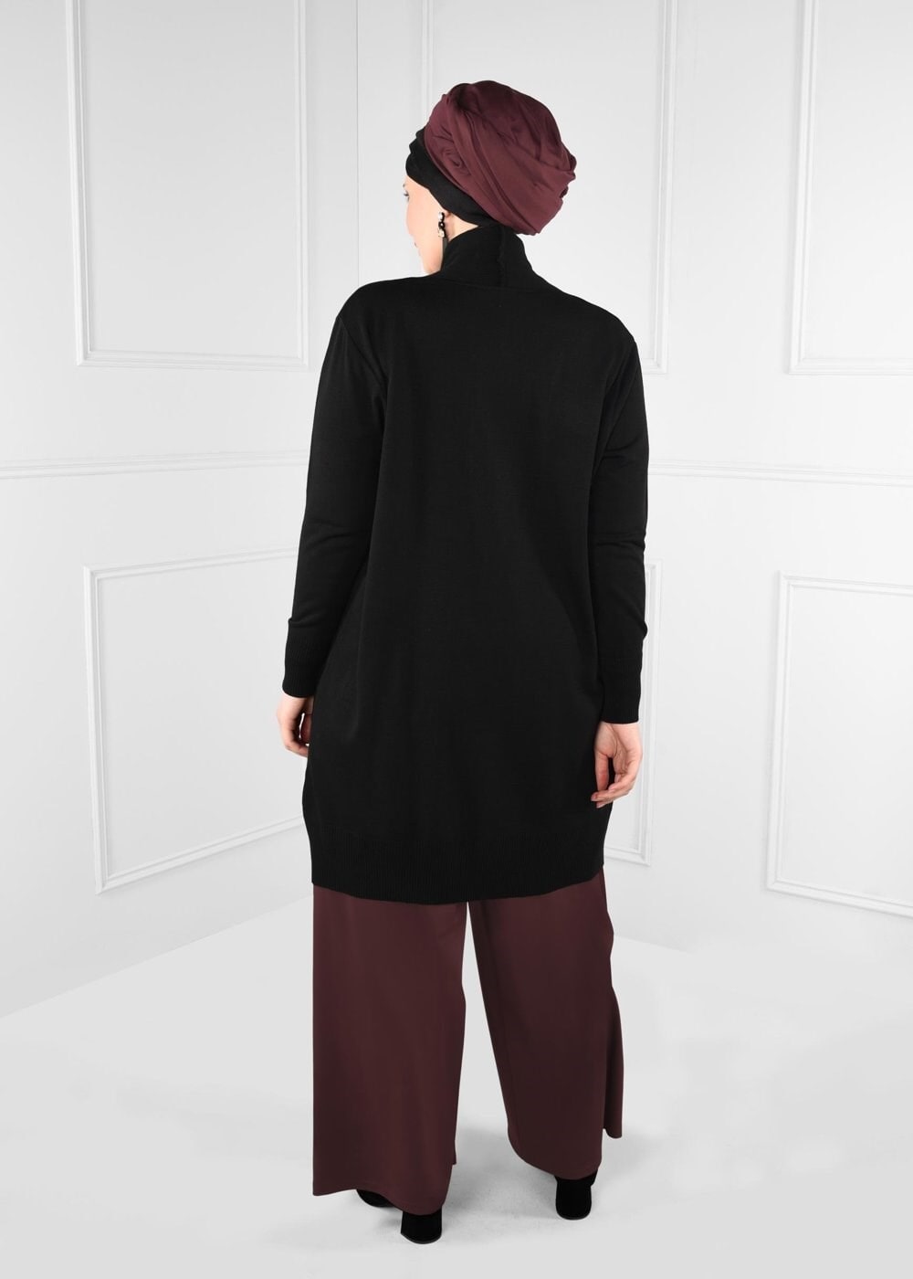 Tesettür giyim SİYAH CEPLİ DÜZ TRİKO HIRKA 2740