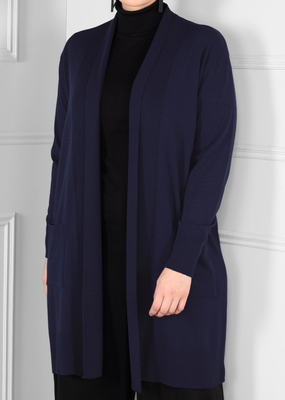 Tesettür giyim LACİVERT CEPLİ DÜZ TRİKO HIRKA 2740