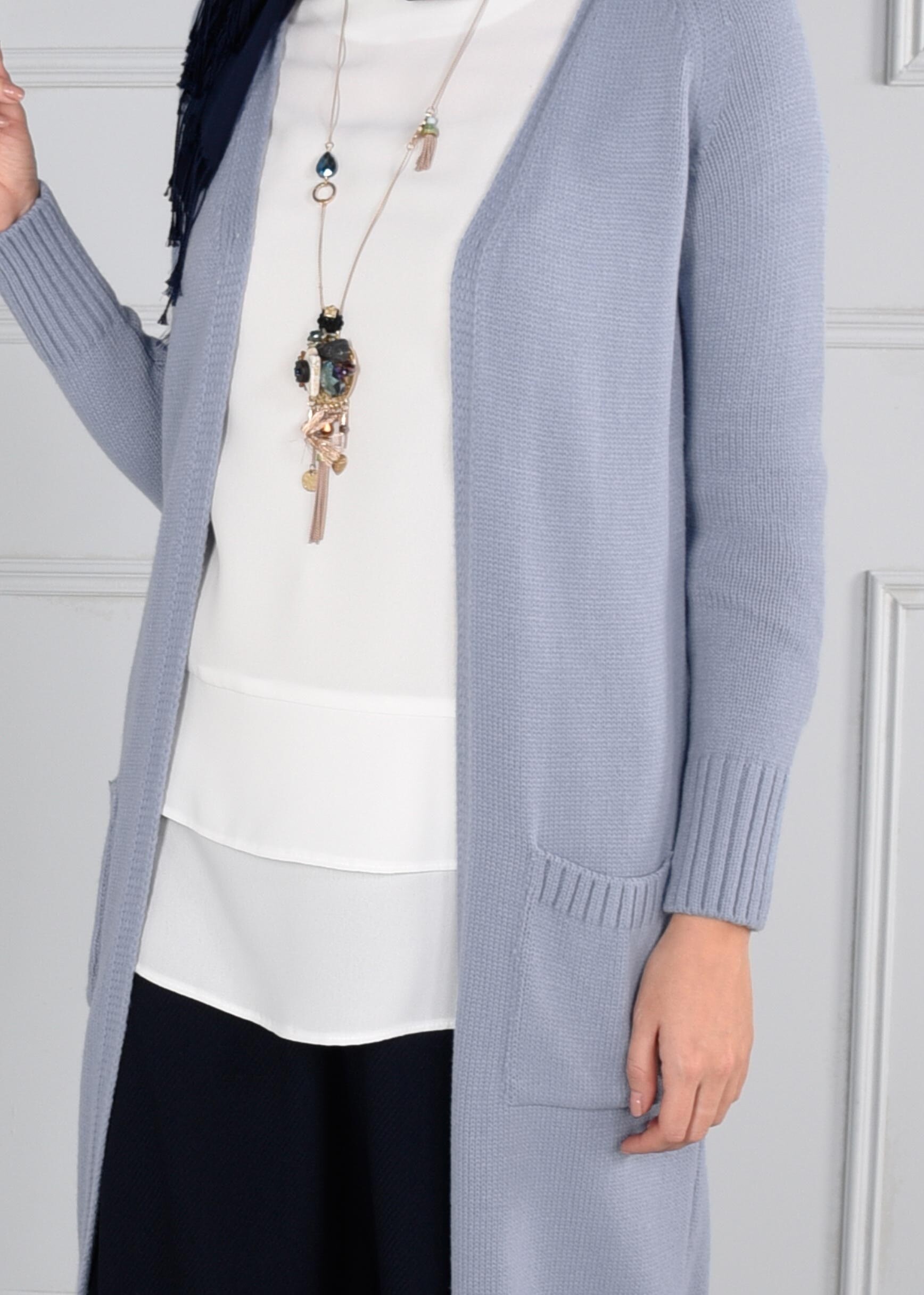 Tesettür giyim MAVİ CEPLİ TRİKO HIRKA 4583