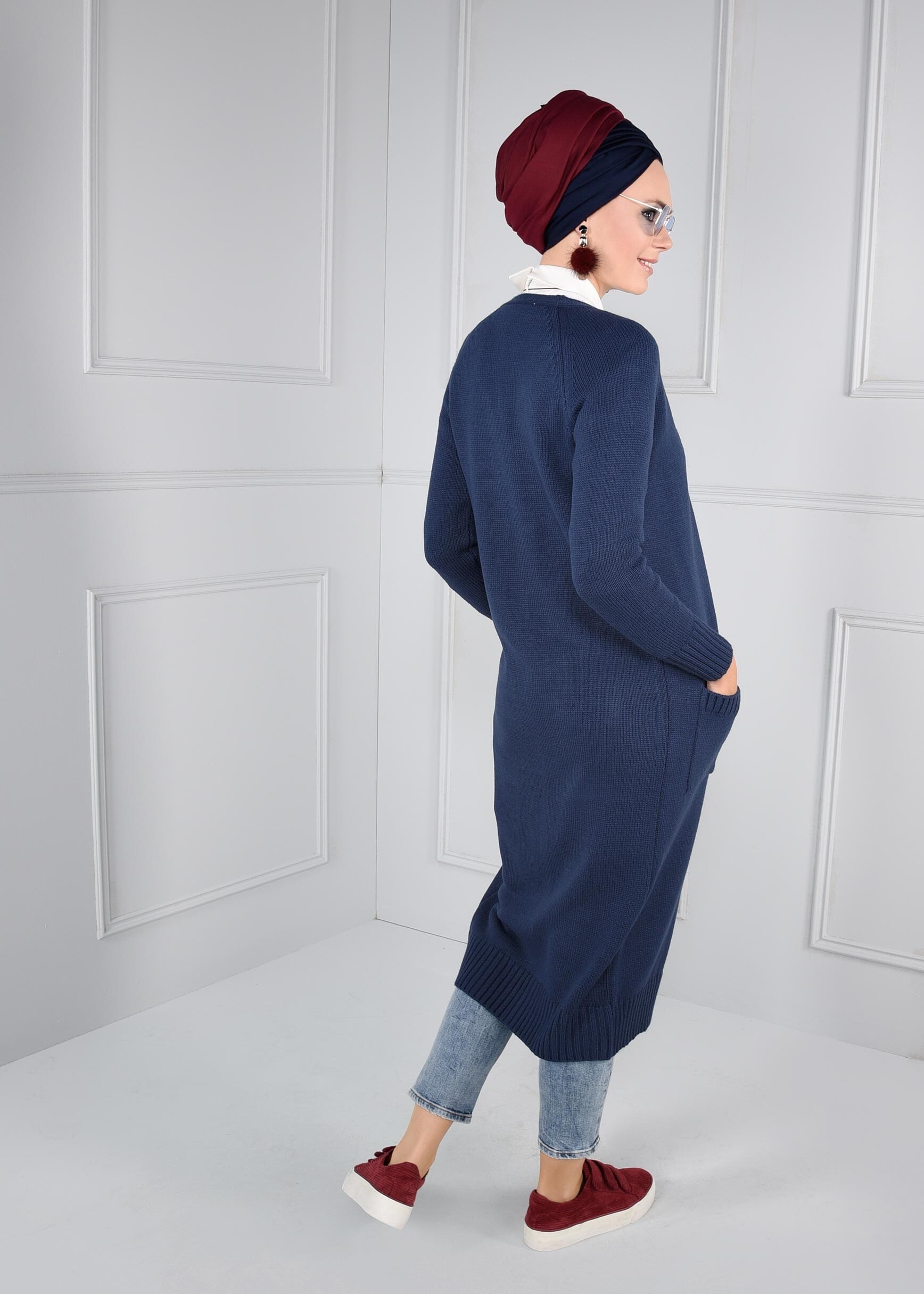 Tesettür giyim LACİVERT CEPLİ TRİKO HIRKA 4583