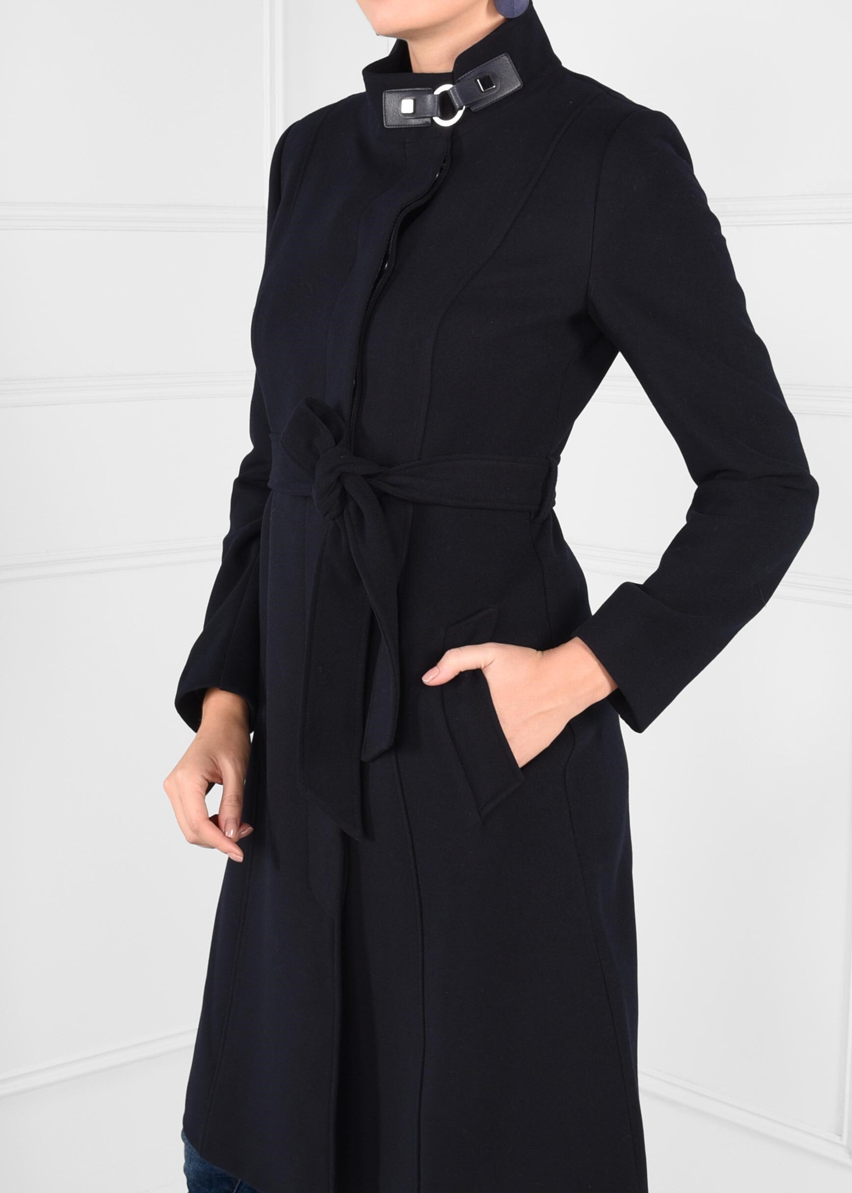 Tesettür giyim LACİVERT BALIKÇI YAKA KUŞAKLI KABAN 9656