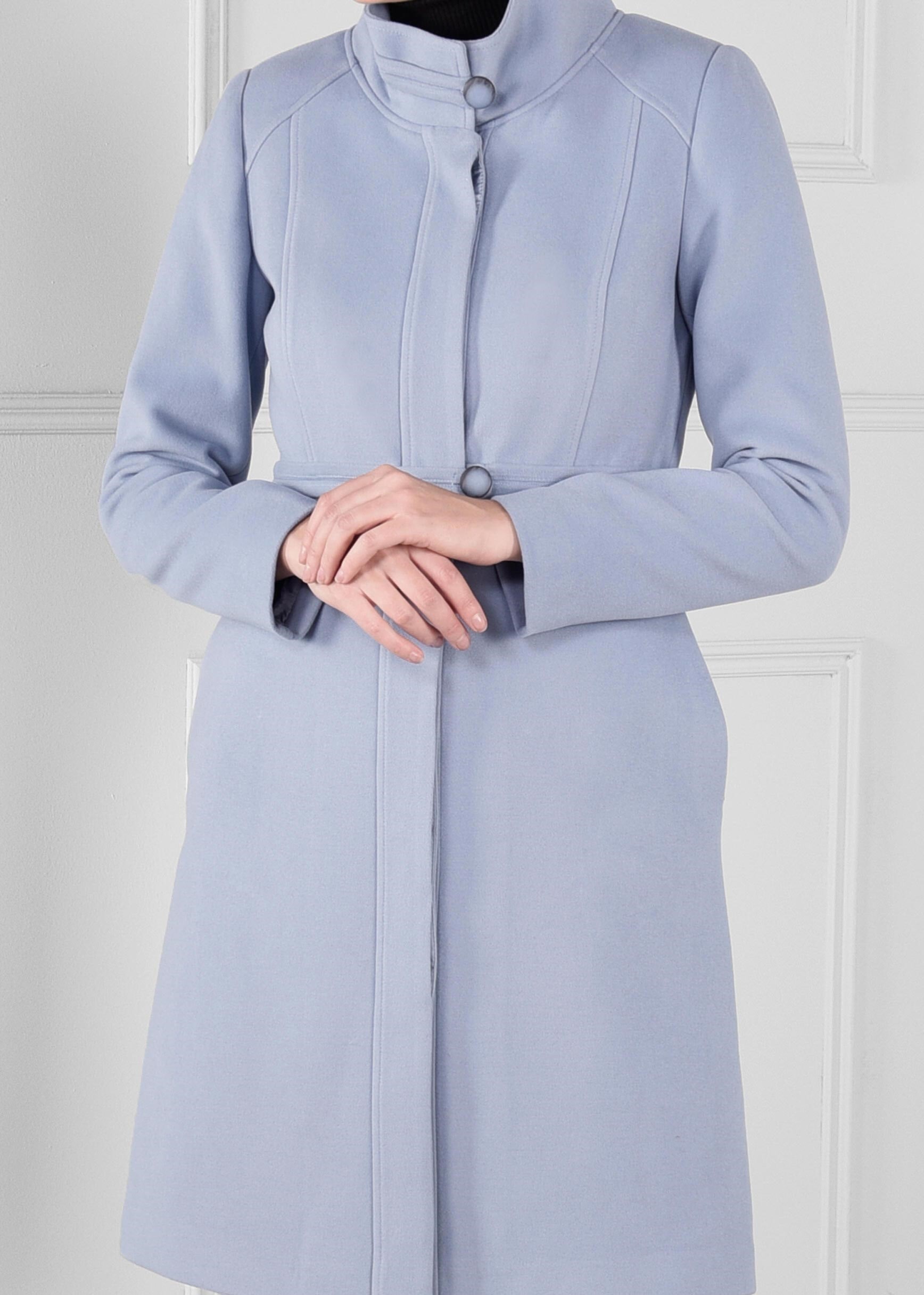 Tesettür giyim MAVİ BALIKÇI YAKA KAŞE KABAN 9687