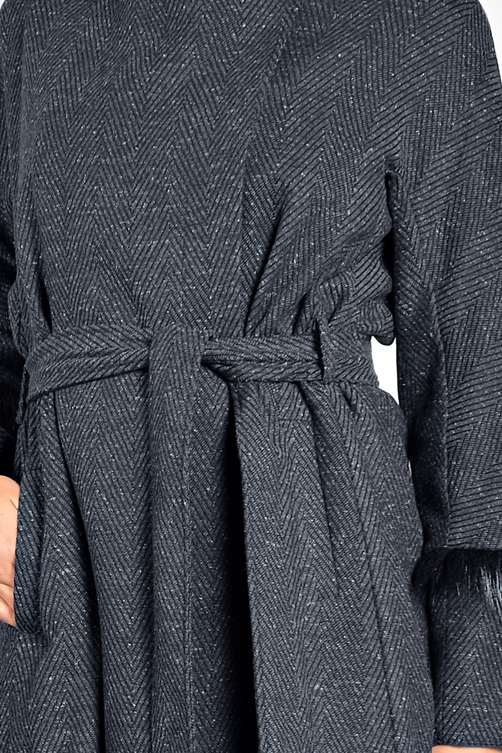 Tesettür giyim LACİVERT SUNİ KÜRK DETAYLI BELİ KUŞAKLI KABAN 9733