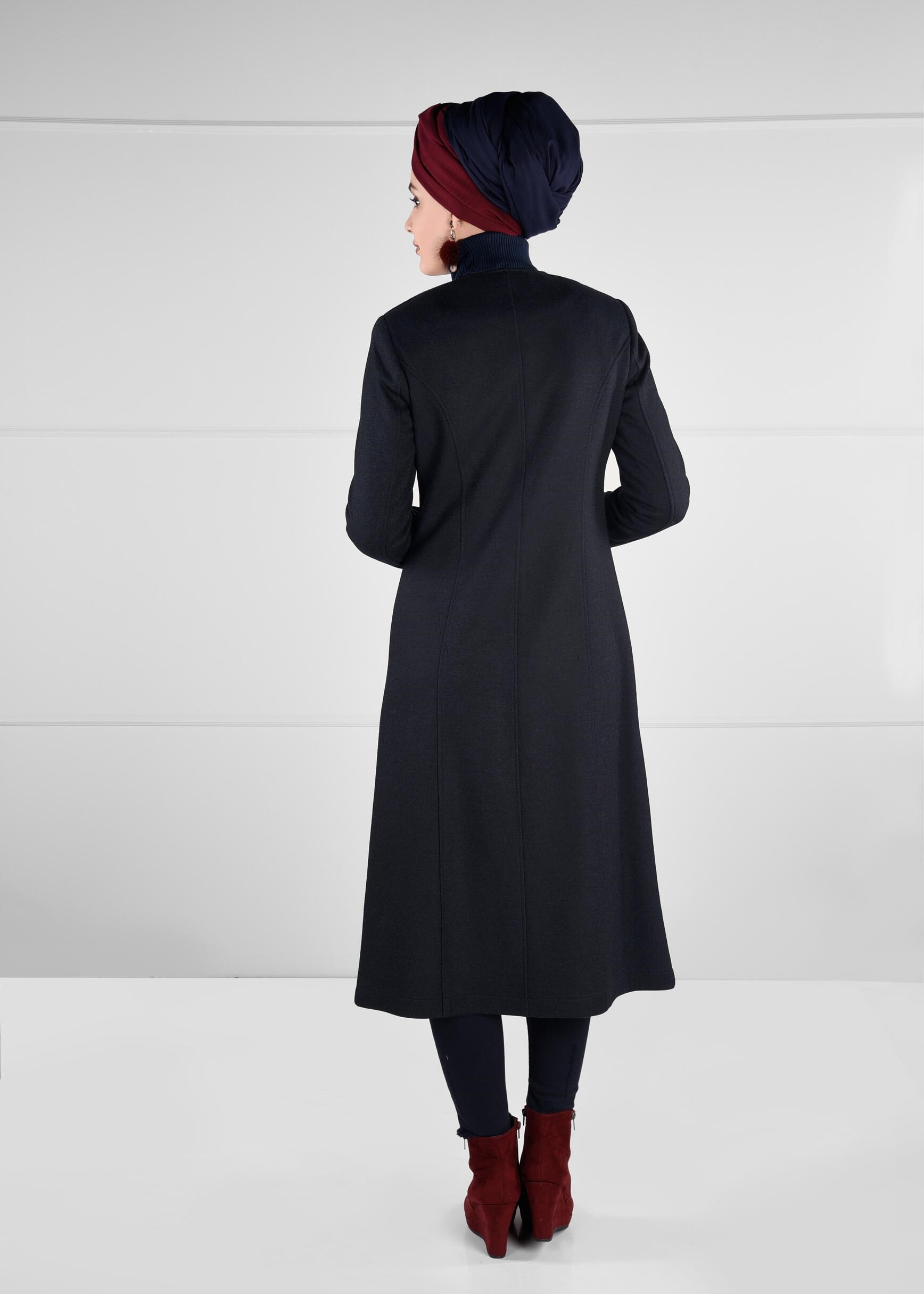 Tesettür giyim LACİVERT BİSİKLET YAKA KABAN 9736