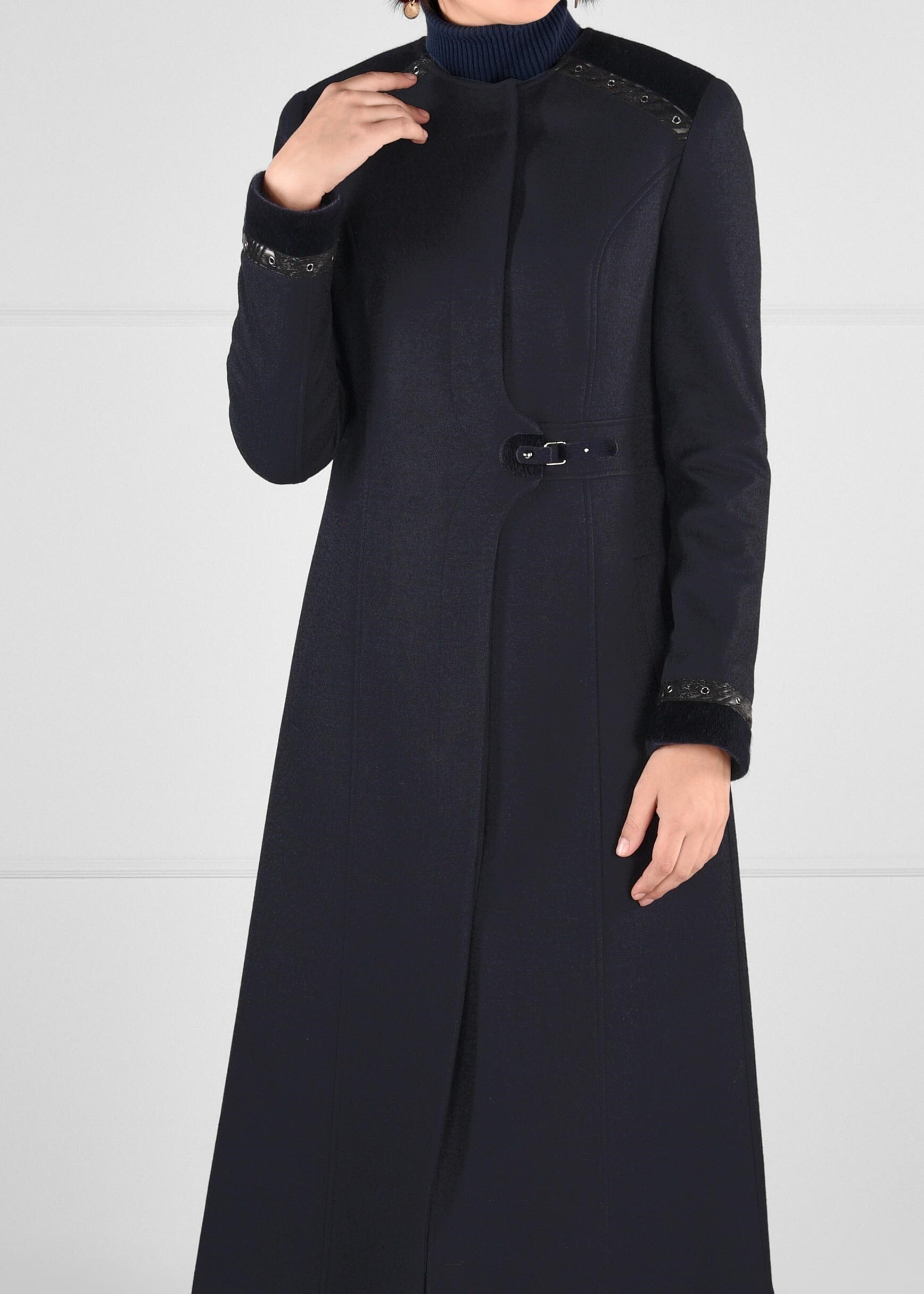 Tesettür giyim LACİVERT BİSİKLET YAKA KABAN 9736