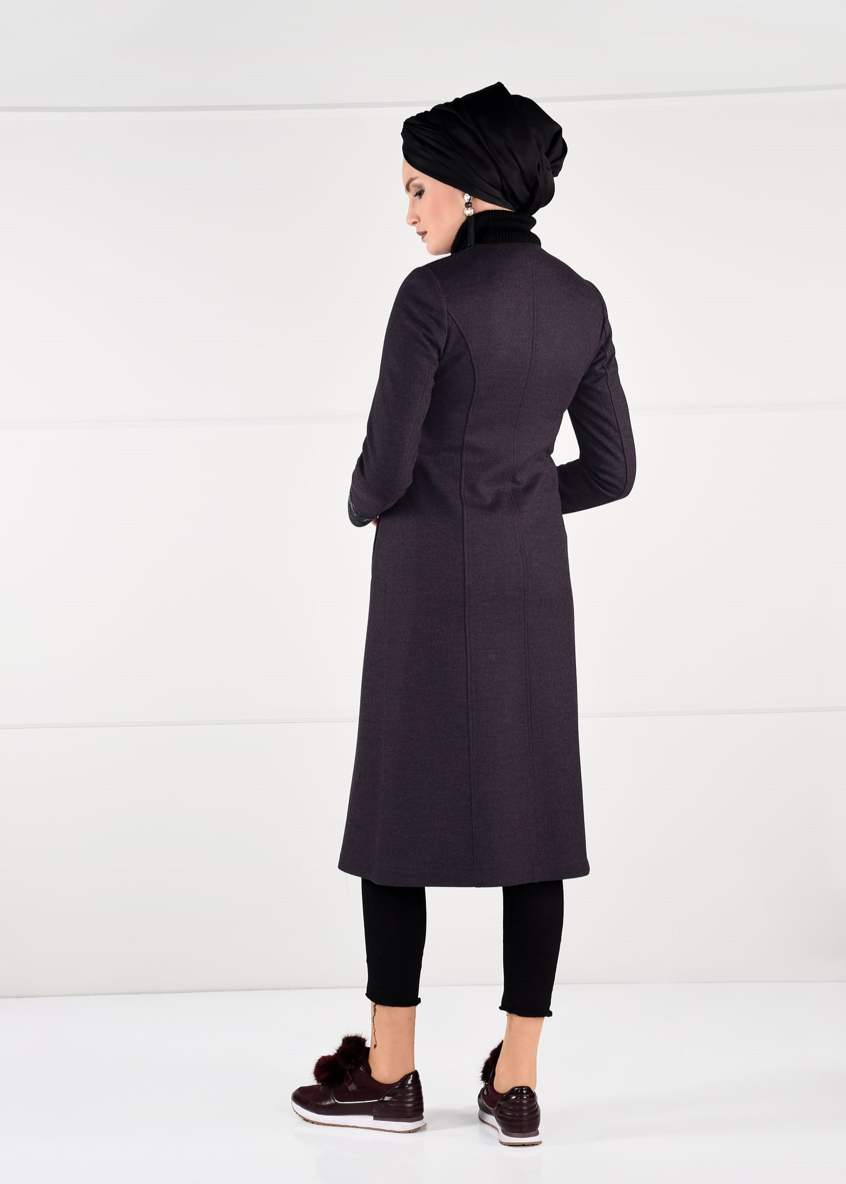 Tesettür giyim MÜRDÜM BİSİKLET YAKA KABAN 9736