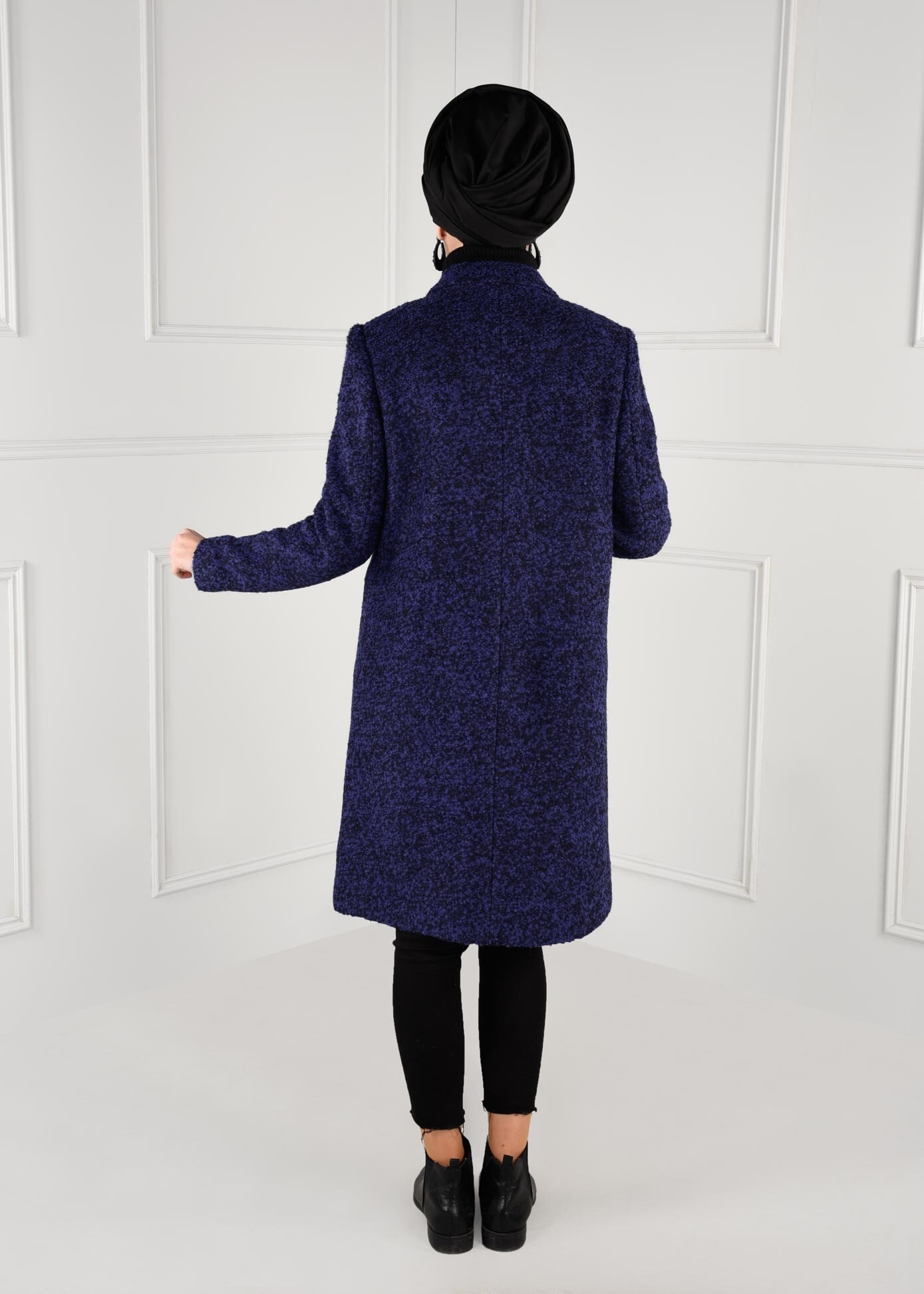 Tesettür giyim LACİVERT BROŞLU DÜĞMELİ KEÇE KABAN 9757 