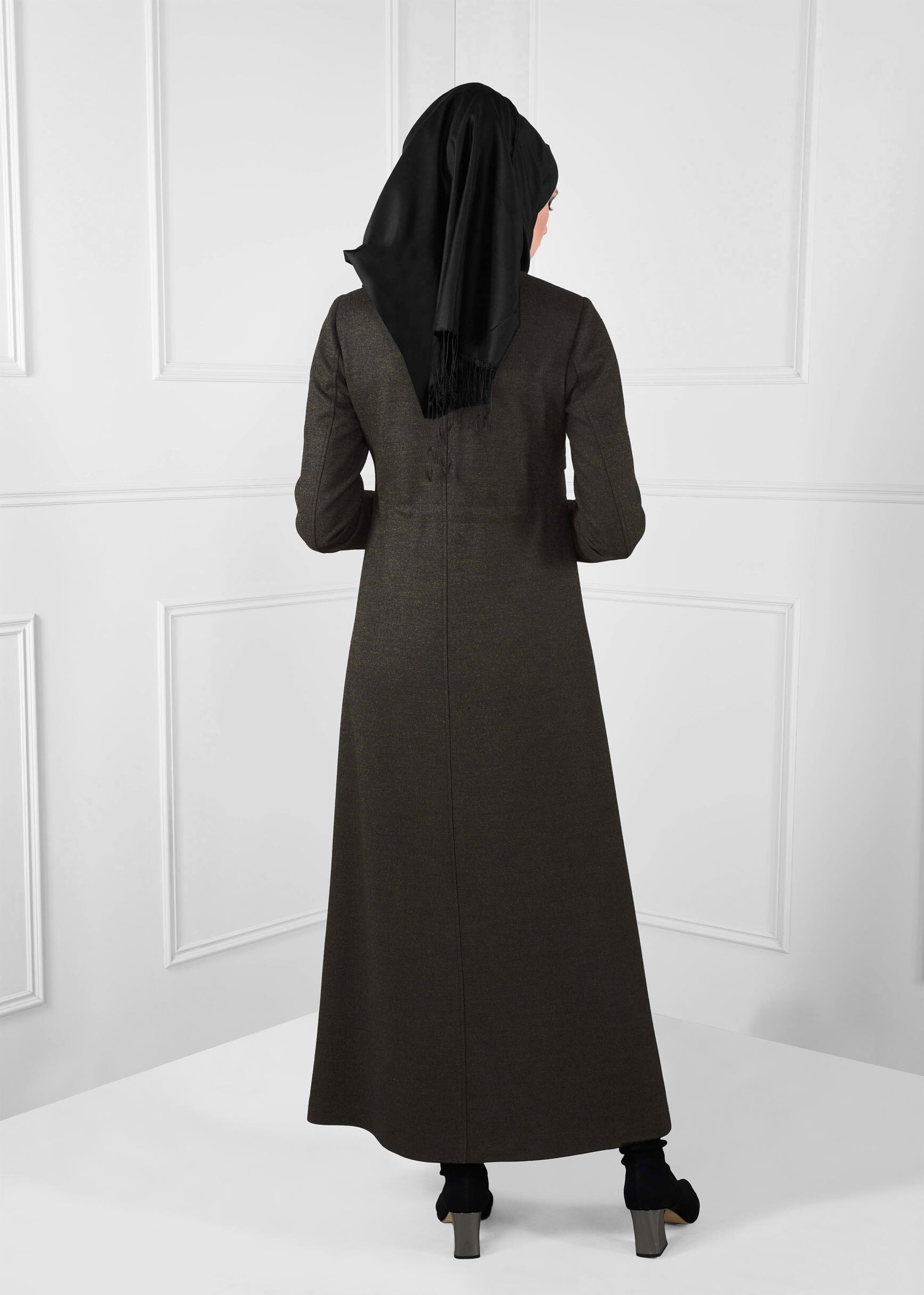 Tesettür giyim YEŞİL BELDEN BAĞCIKLI CEPLİ MANTO 9644