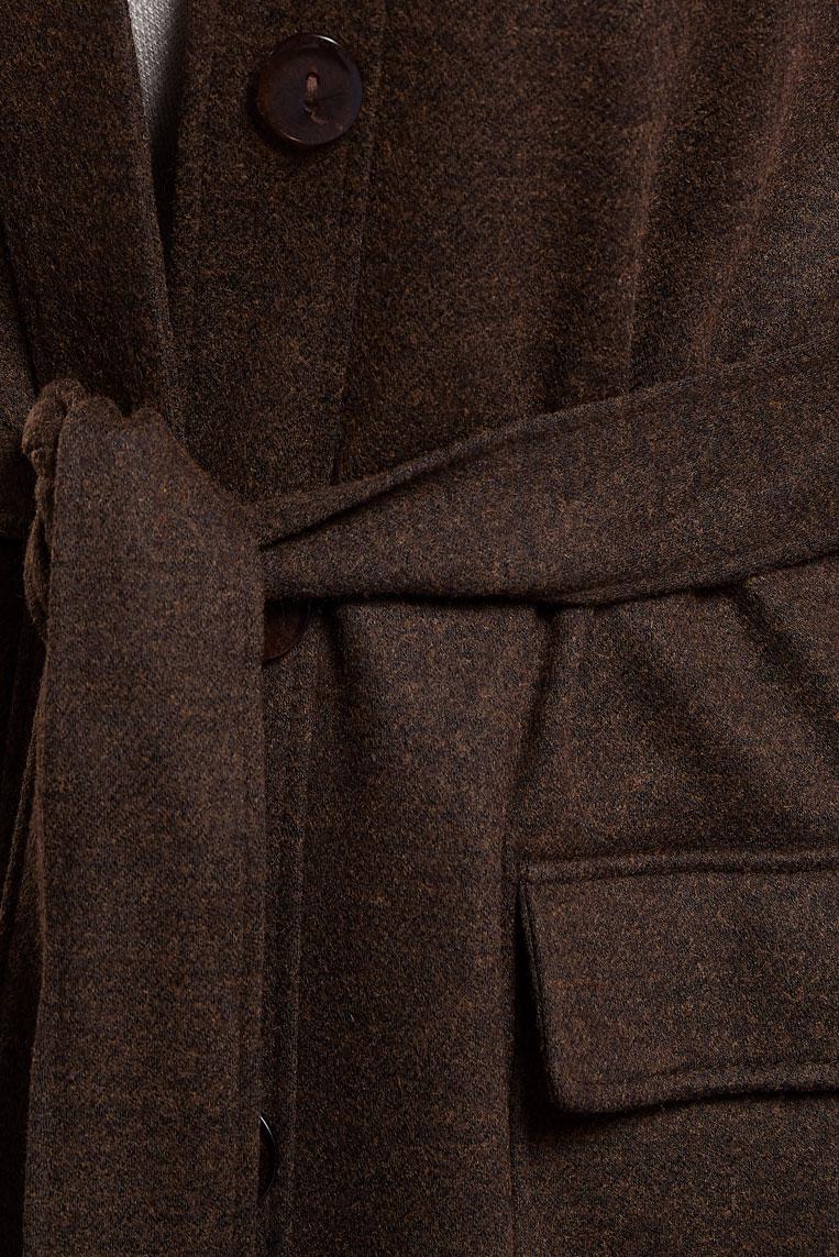 Tesettür giyim KAHVE KAPÜŞONLU GİZLİ DÜĞMELİ KUŞAKLI MANTO 9720