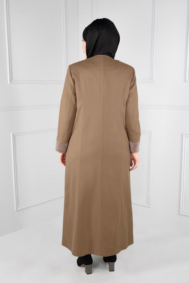 Hijab clothing BROWN FAUX-FUR DETAILED TWILLED OVERCOAT WITH POCKETS  9724  - ALVİNA