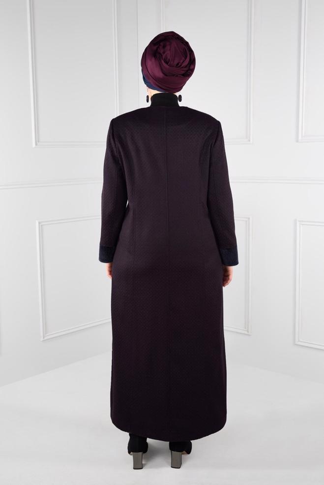 Hijab clothing NAVY BLUE FAUX-FUR DETAILED TWILLED OVERCOAT WITH POCKETS  9724  - ALVİNA