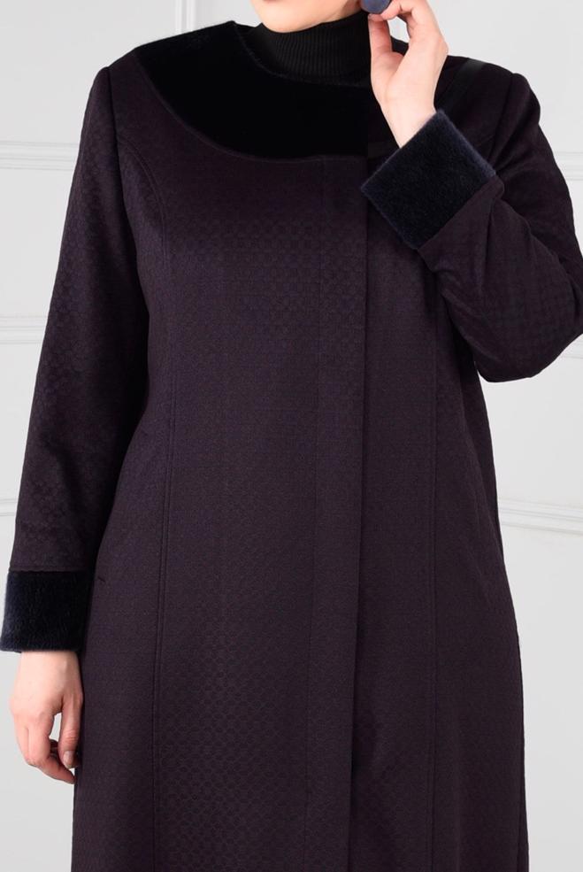 Hijab clothing NAVY BLUE FAUX-FUR DETAILED TWILLED OVERCOAT WITH POCKETS  9724  - ALVİNA