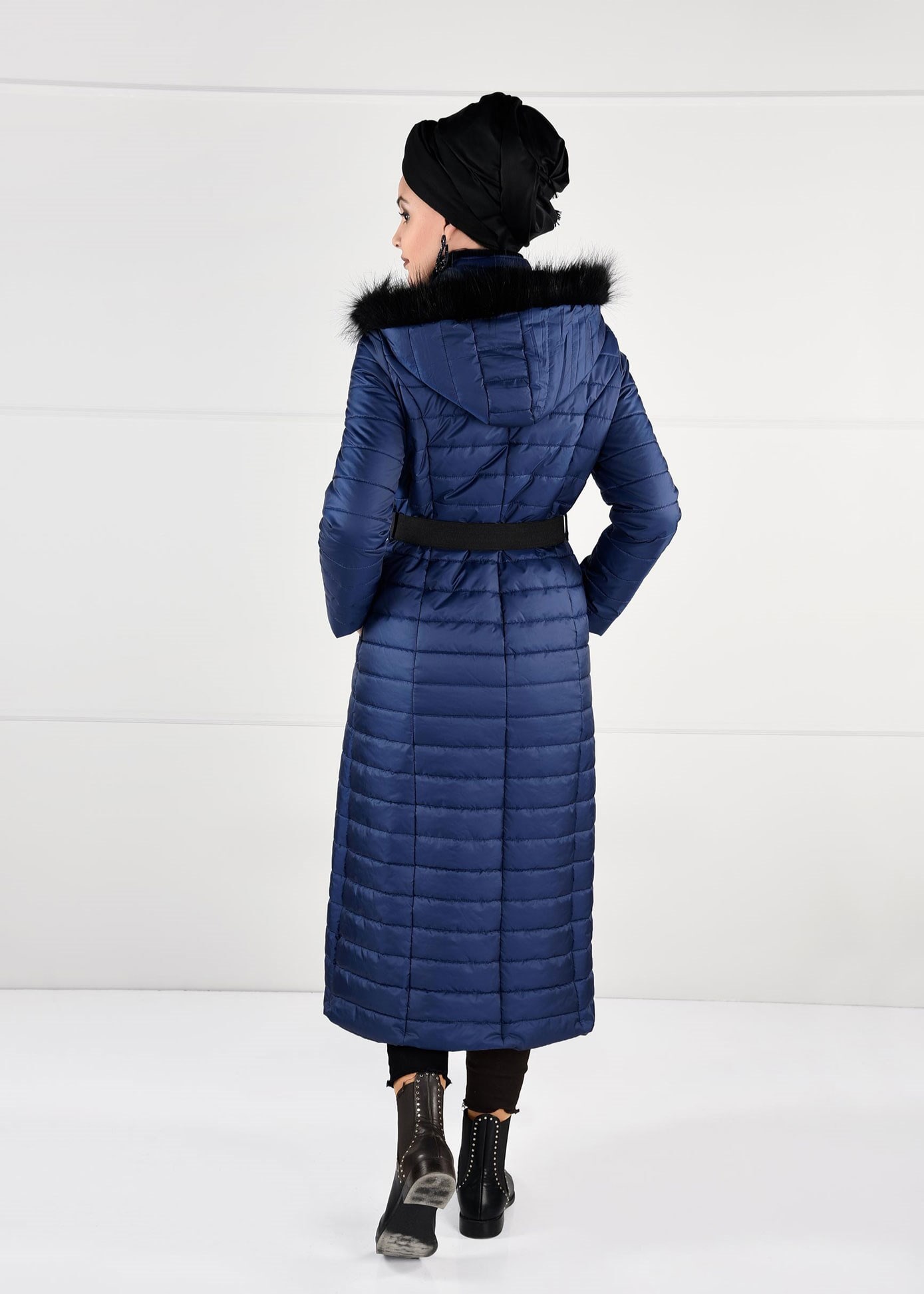 Tesettür giyim LACİVERT ÇITÇITLI CEPLERİ FERMUARLI KAPİTONE MANTO 9746 