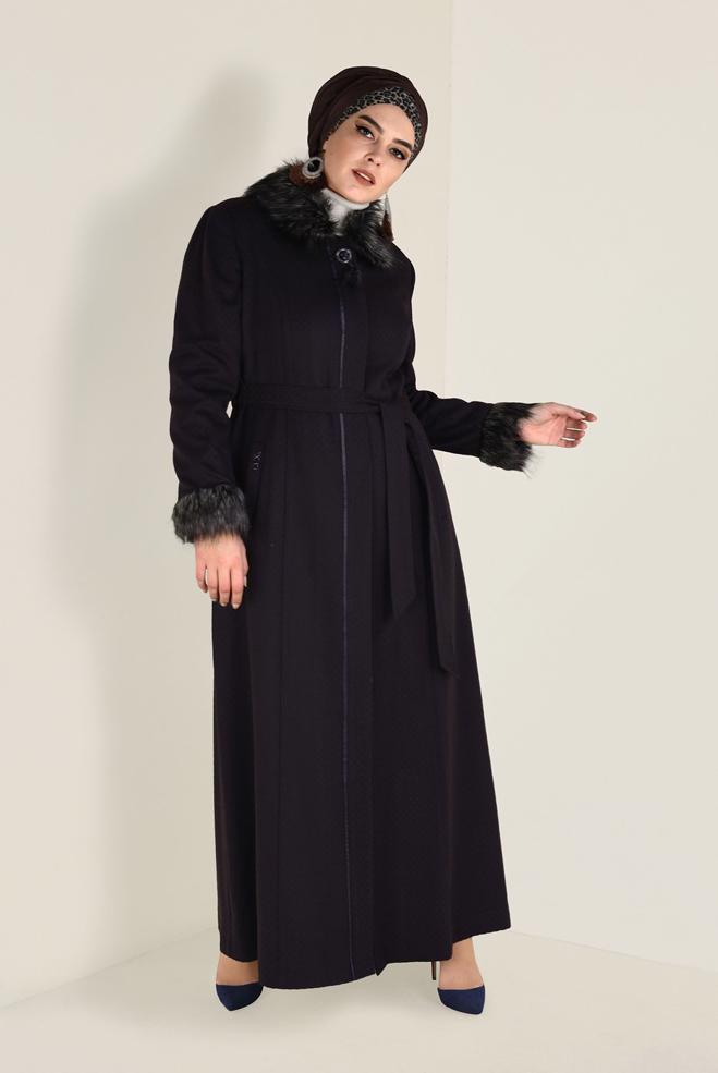 Hijab clothing BROWN FAUX-FUR DETAILED COAT 9755 - ALVİNA