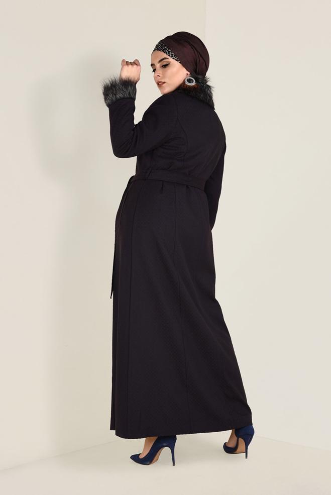 Hijab clothing BROWN FAUX-FUR DETAILED COAT 9755 - ALVİNA