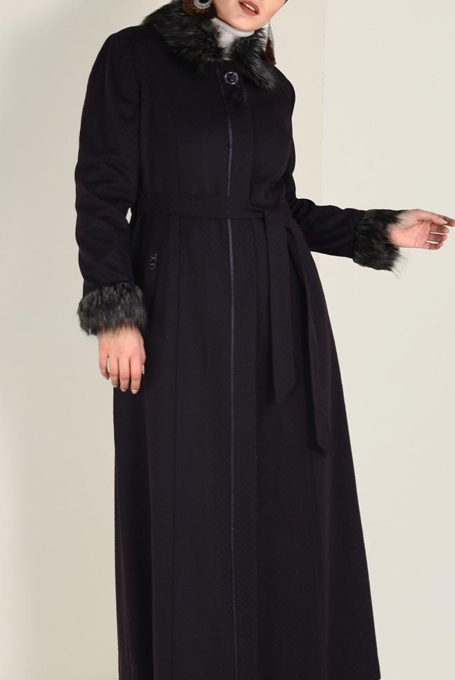 Hijab clothing BROWN FAUX-FUR DETAILED COAT 9755 - ALVİNA