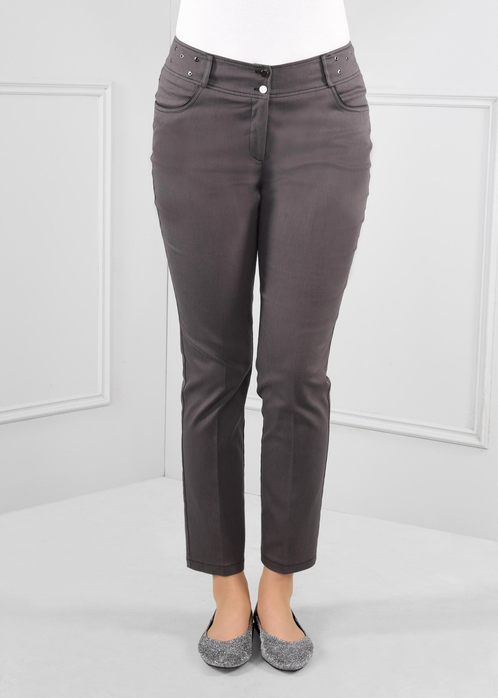 Tesettür giyim GRİ BELİ KUŞ GÖZÜ DETAYLI DÜĞMELİ DAR PAÇA PANTOLON 7100