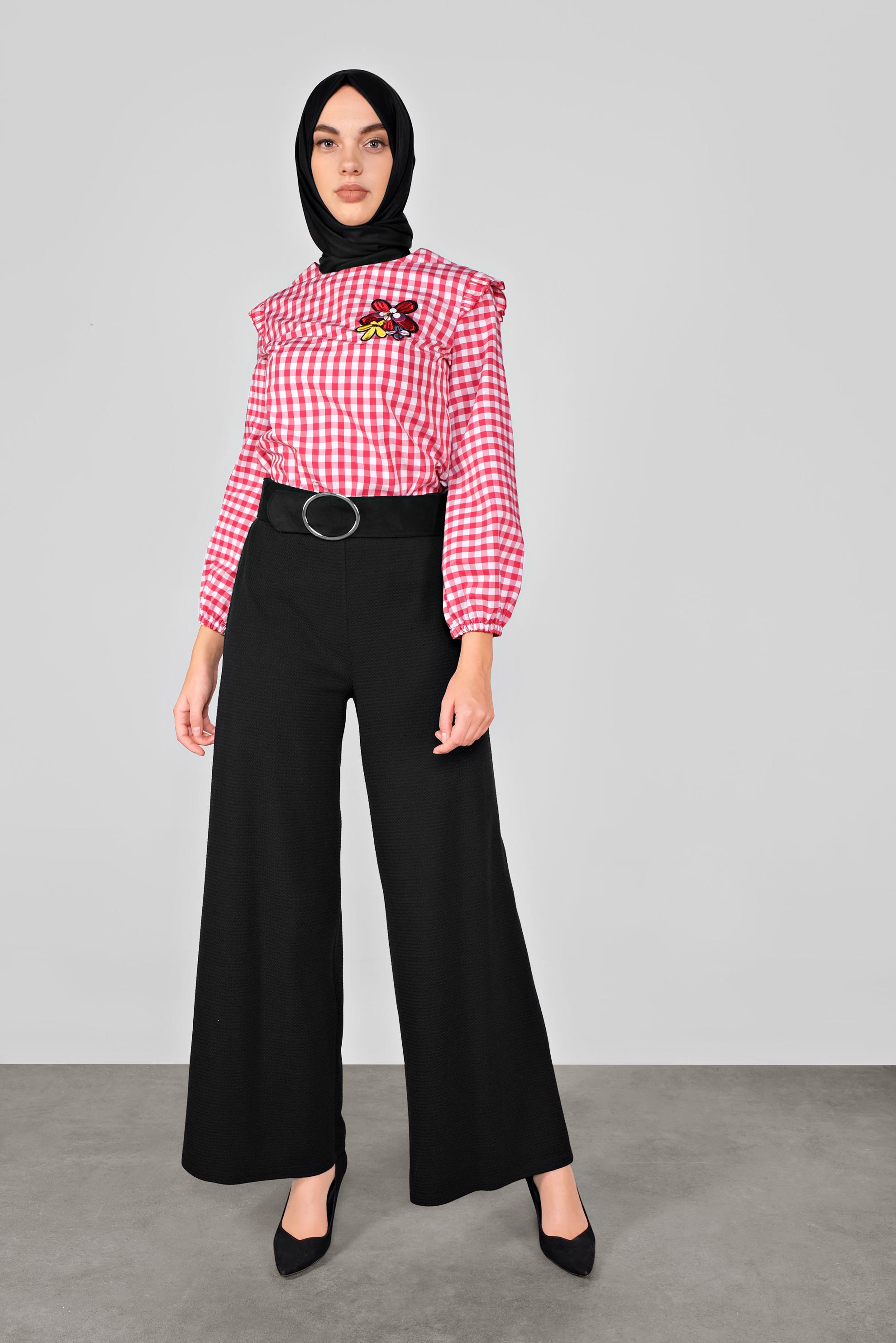 Tesettür giyim SİYAH SALAŞ KESİM ÖRME PANTOLON 7216