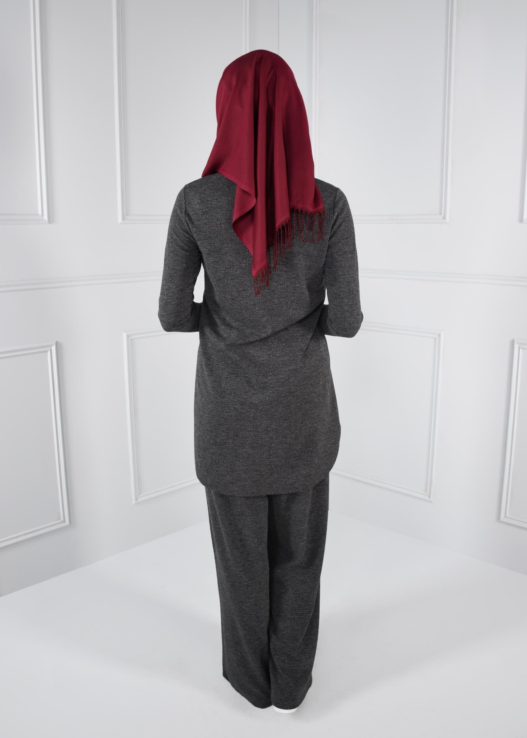 Tesettür giyim GRİ SALAŞ KESİM ÖRME PANTOLON 7216