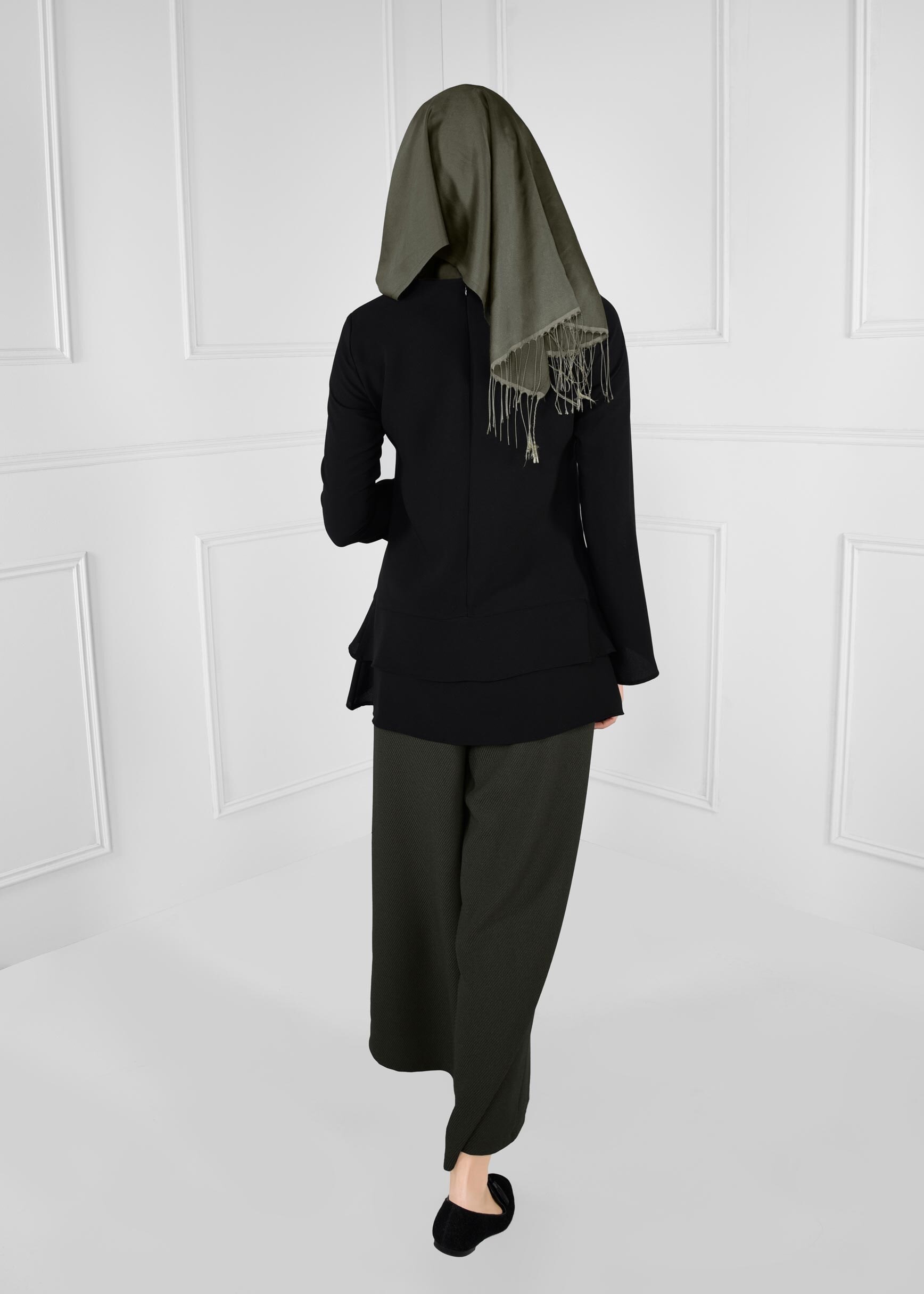 Tesettür giyim HAKİ SALAŞ KESİM ÖRME PANTOLON 7216