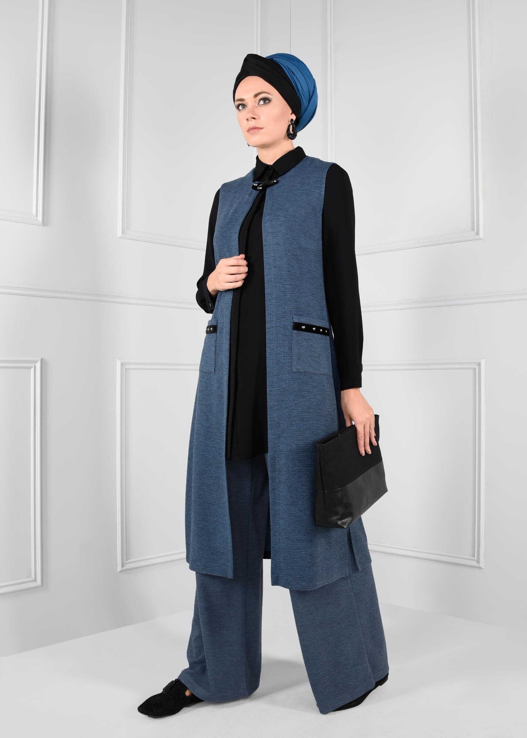 Tesettür giyim LACİVERT SALAŞ KESİM ÖRME PANTOLON 7216