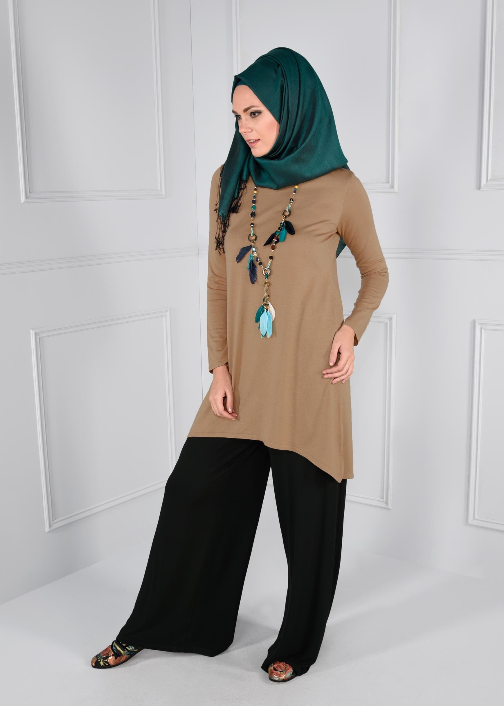 Tesettür giyim SİYAH BELİ LASTİKLİ SALAŞ PANTOLON 7217