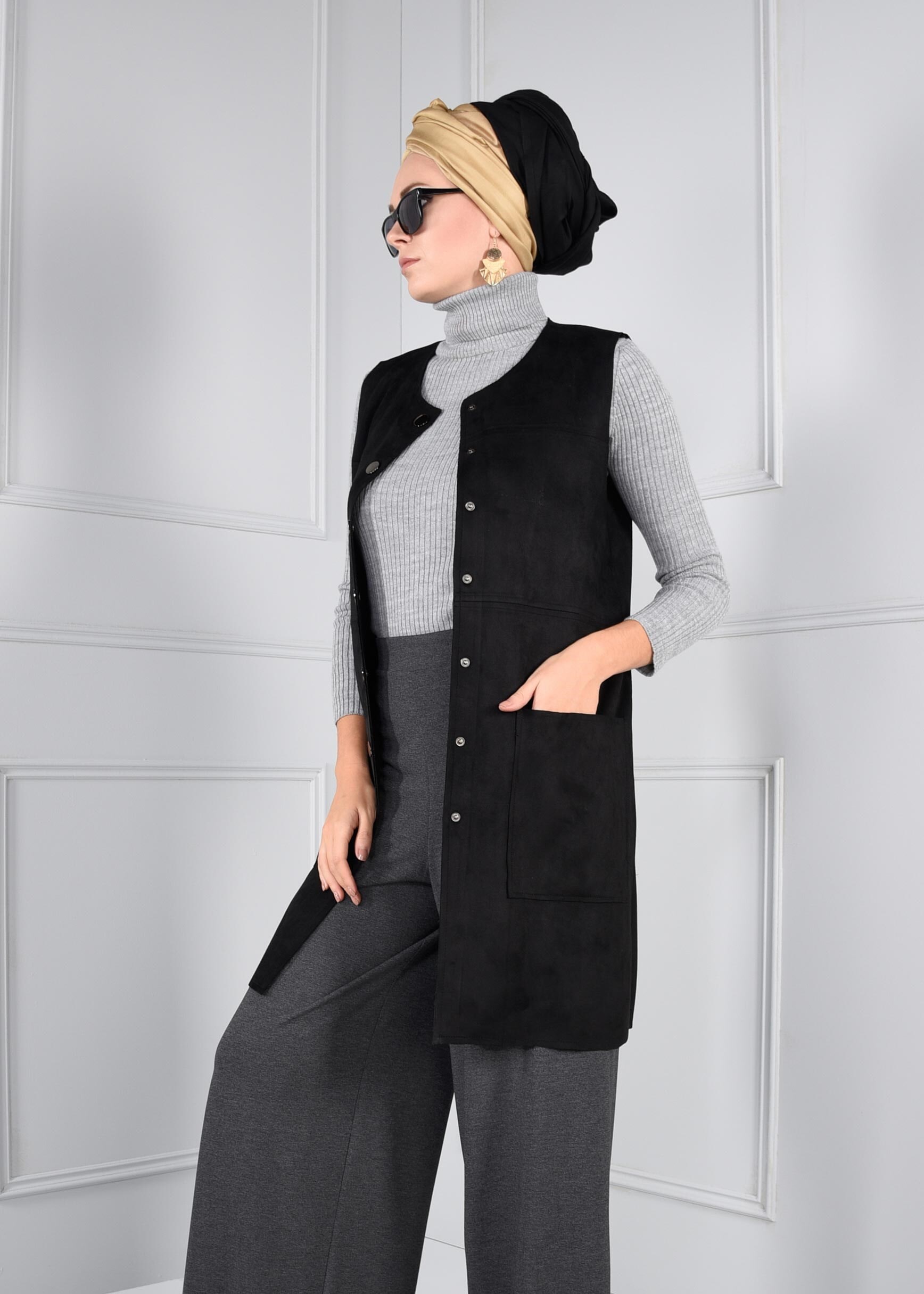 Tesettür giyim GRİ BELİ LASTİKLİ SALAŞ PANTOLON 7217