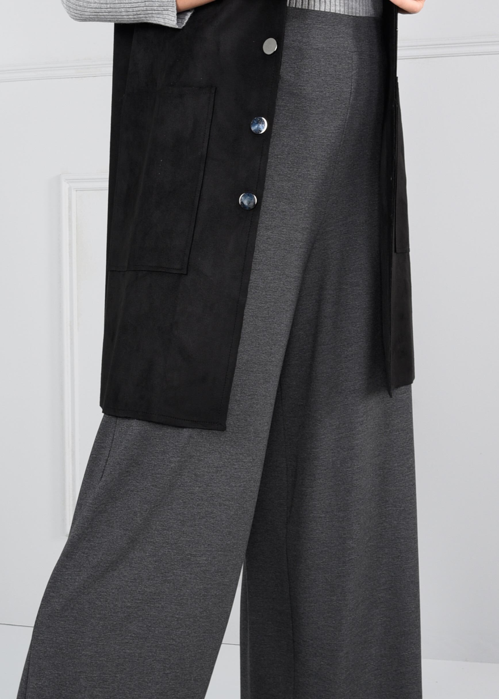 Tesettür giyim GRİ BELİ LASTİKLİ SALAŞ PANTOLON 7217