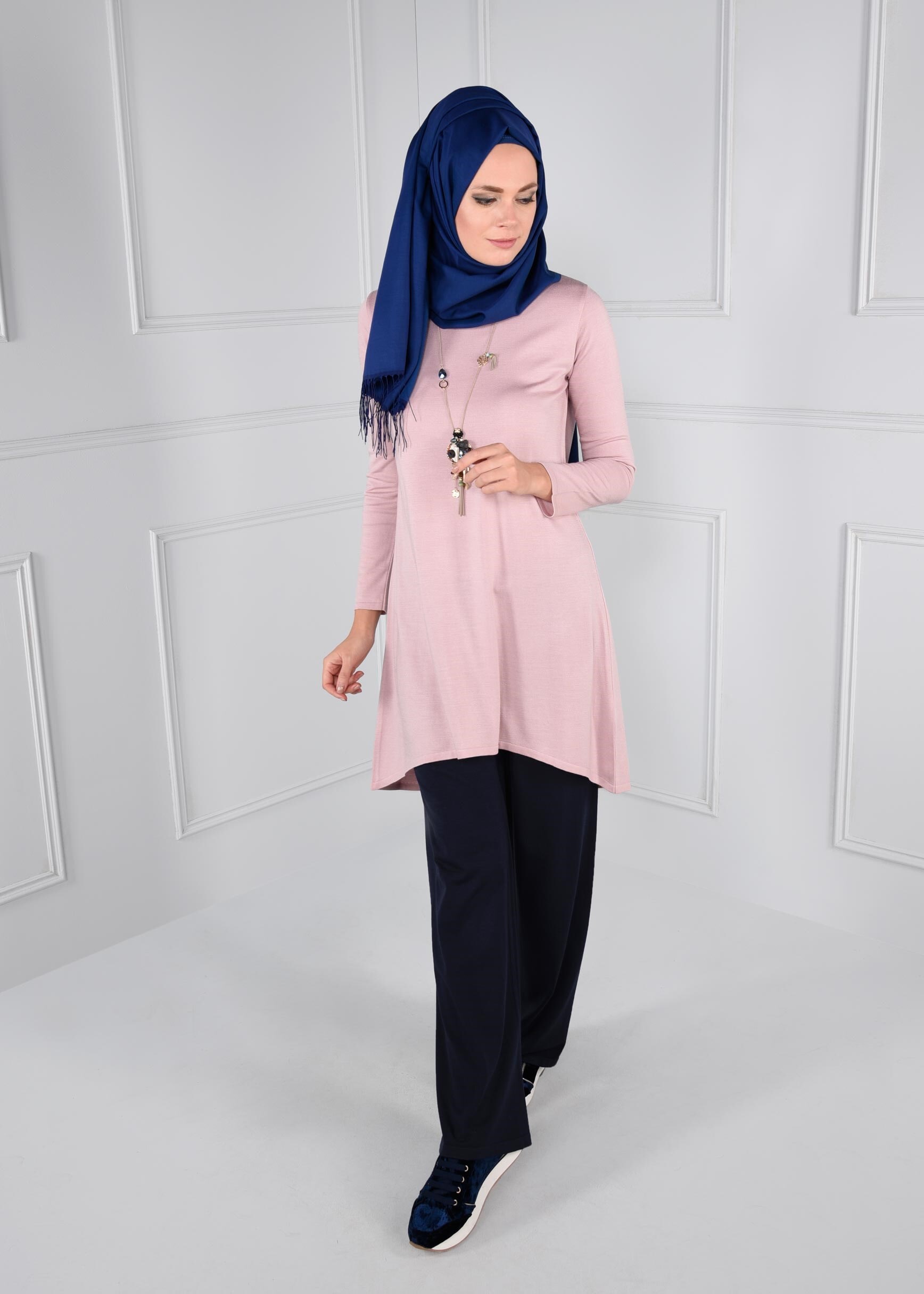 Tesettür giyim LACİVERT BELİ LASTİKLİ SALAŞ PANTOLON 7217