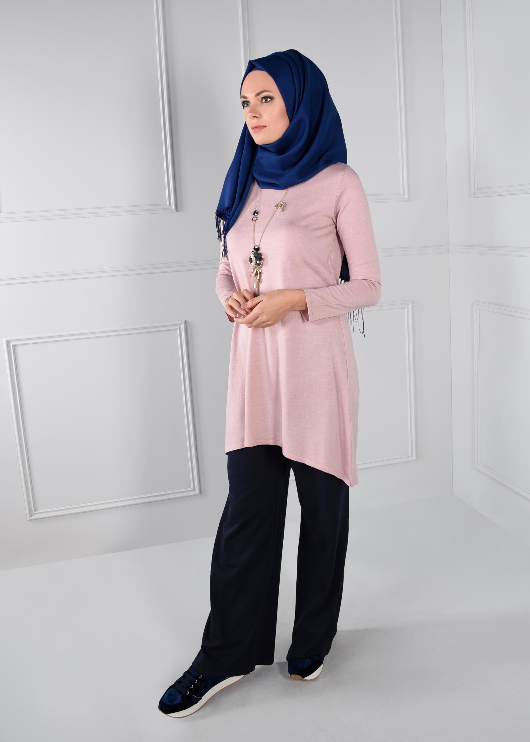 Tesettür giyim LACİVERT BELİ LASTİKLİ SALAŞ PANTOLON 7217