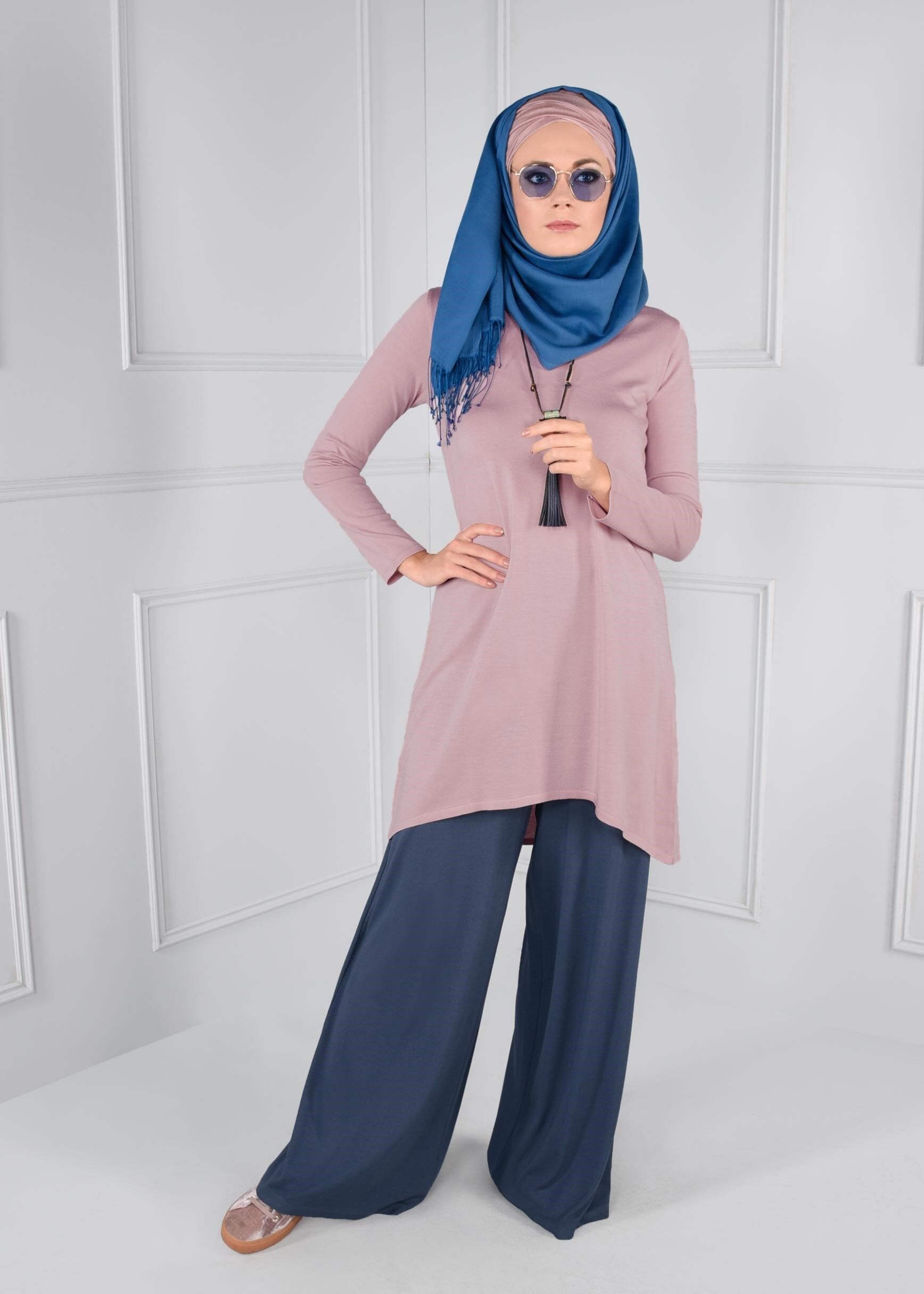 Tesettür giyim LACİVERT BELİ LASTİKLİ SALAŞ PANTOLON 7217