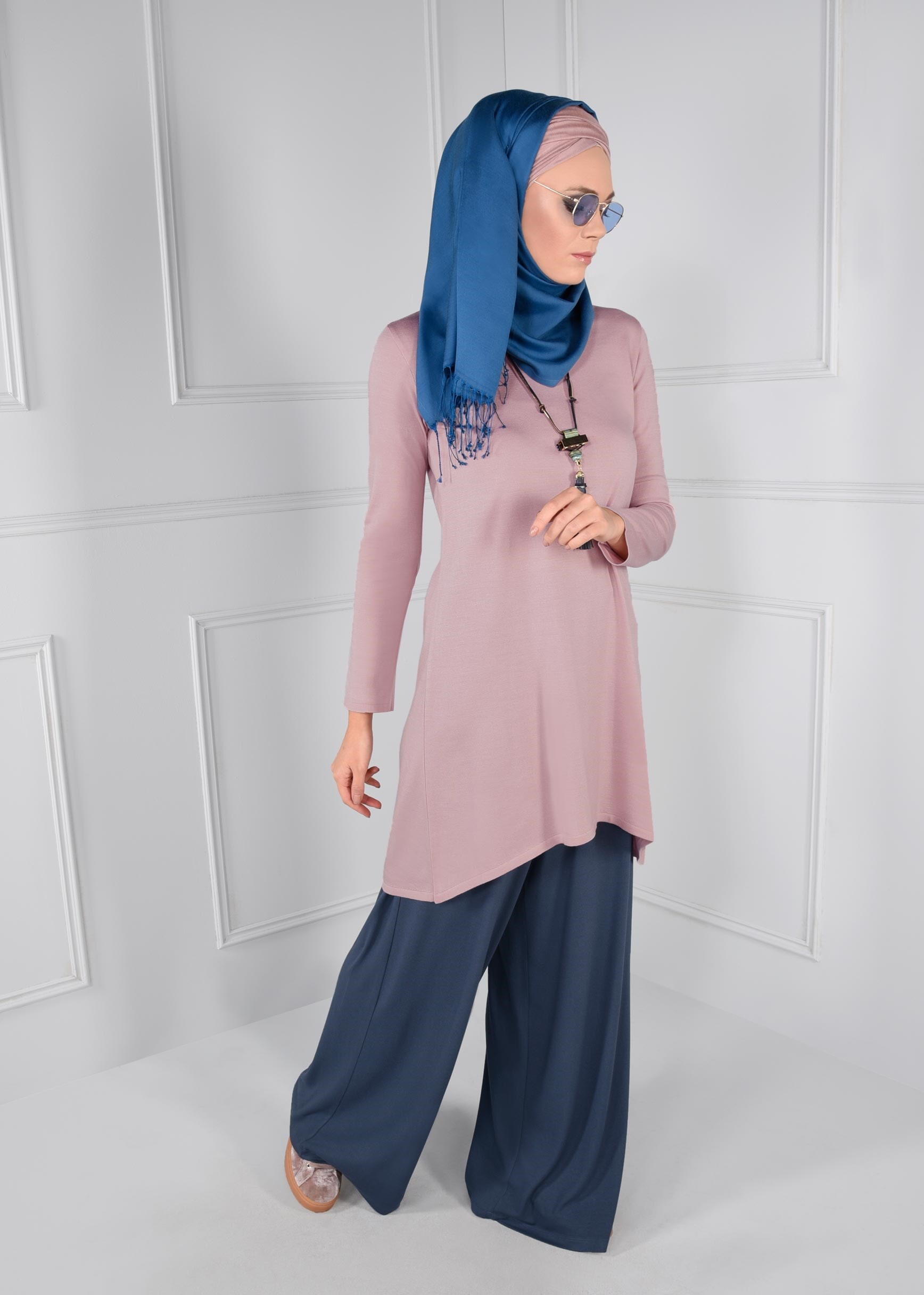 Tesettür giyim LACİVERT BELİ LASTİKLİ SALAŞ PANTOLON 7217