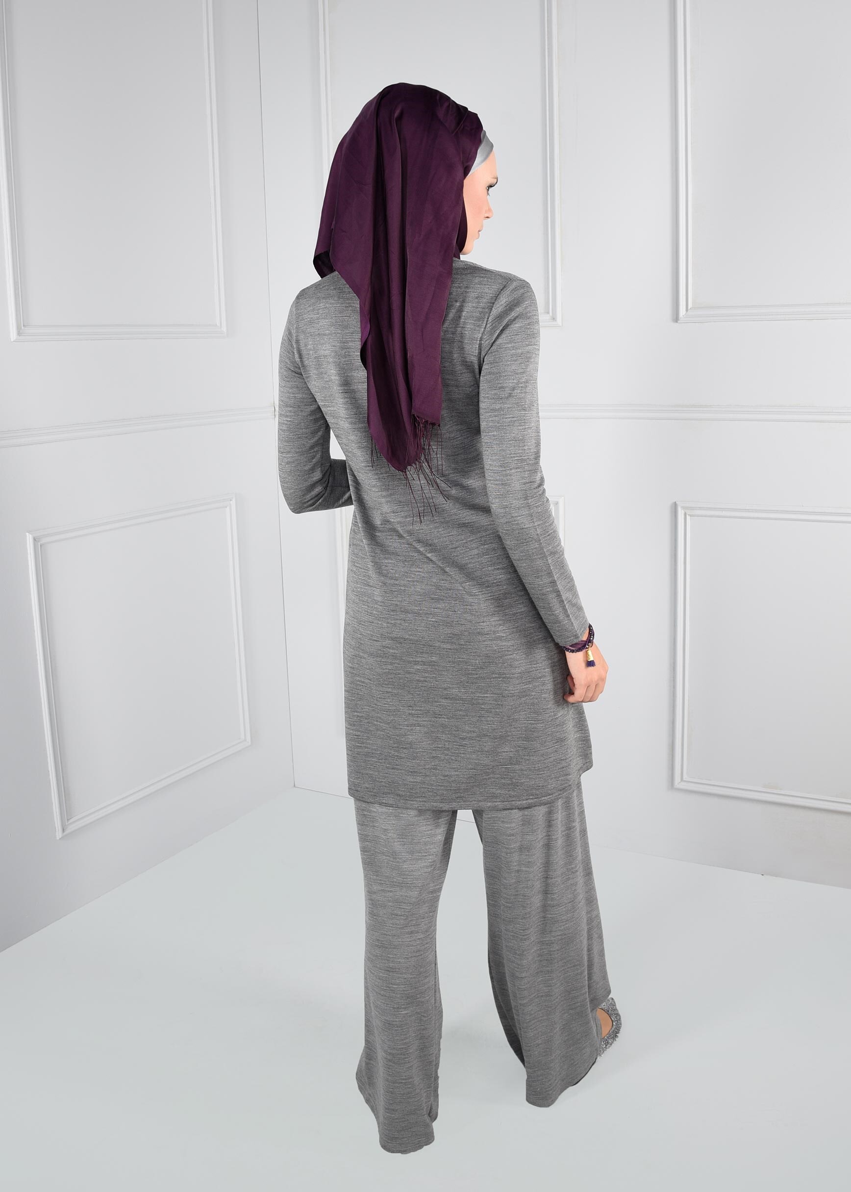 Tesettür giyim GRİ SALAŞ KESİM TRİKO PANTOLON 7220