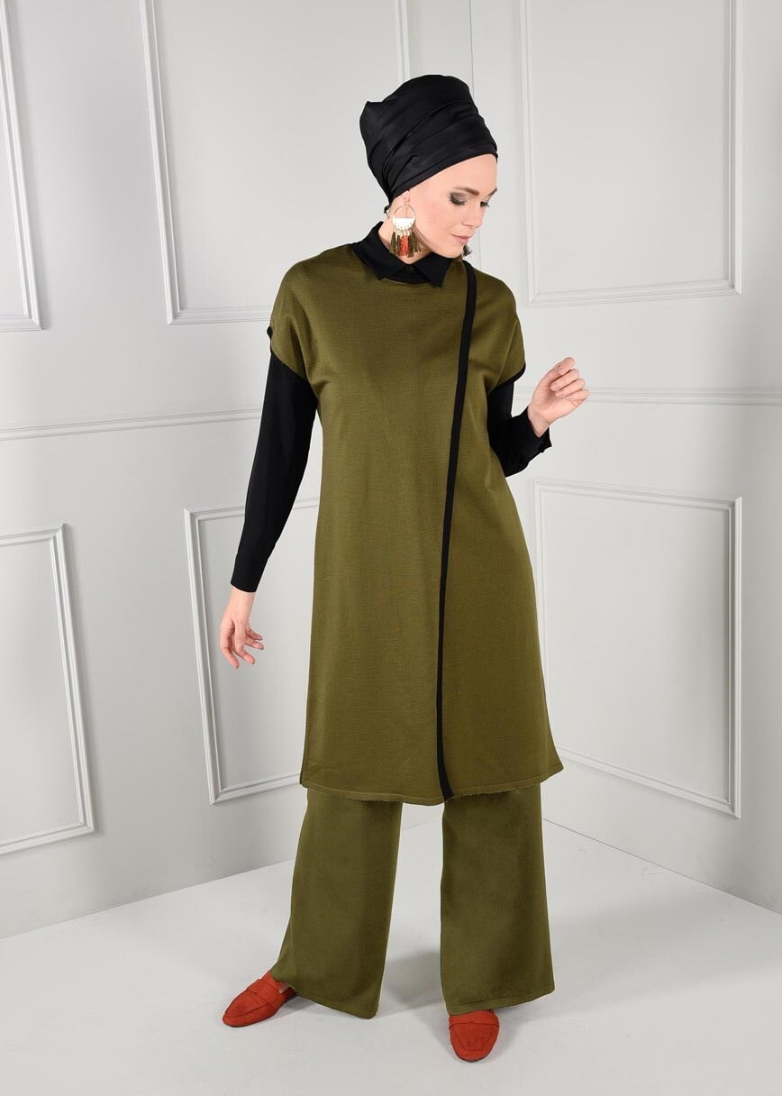 Tesettür giyim HAKİ SALAŞ KESİM TRİKO PANTOLON 7220