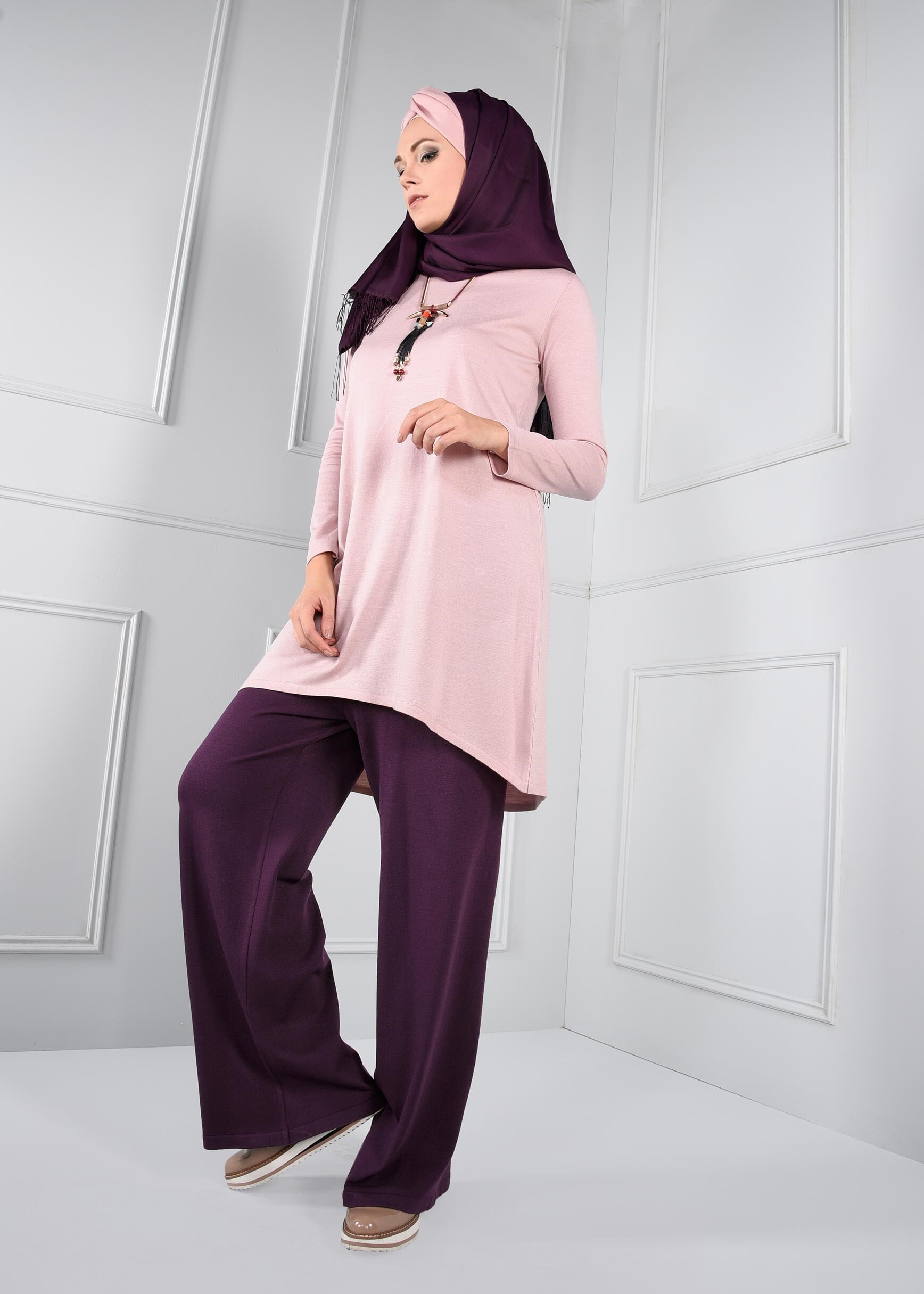 Tesettür giyim MÜRDÜM SALAŞ KESİM TRİKO PANTOLON 7220