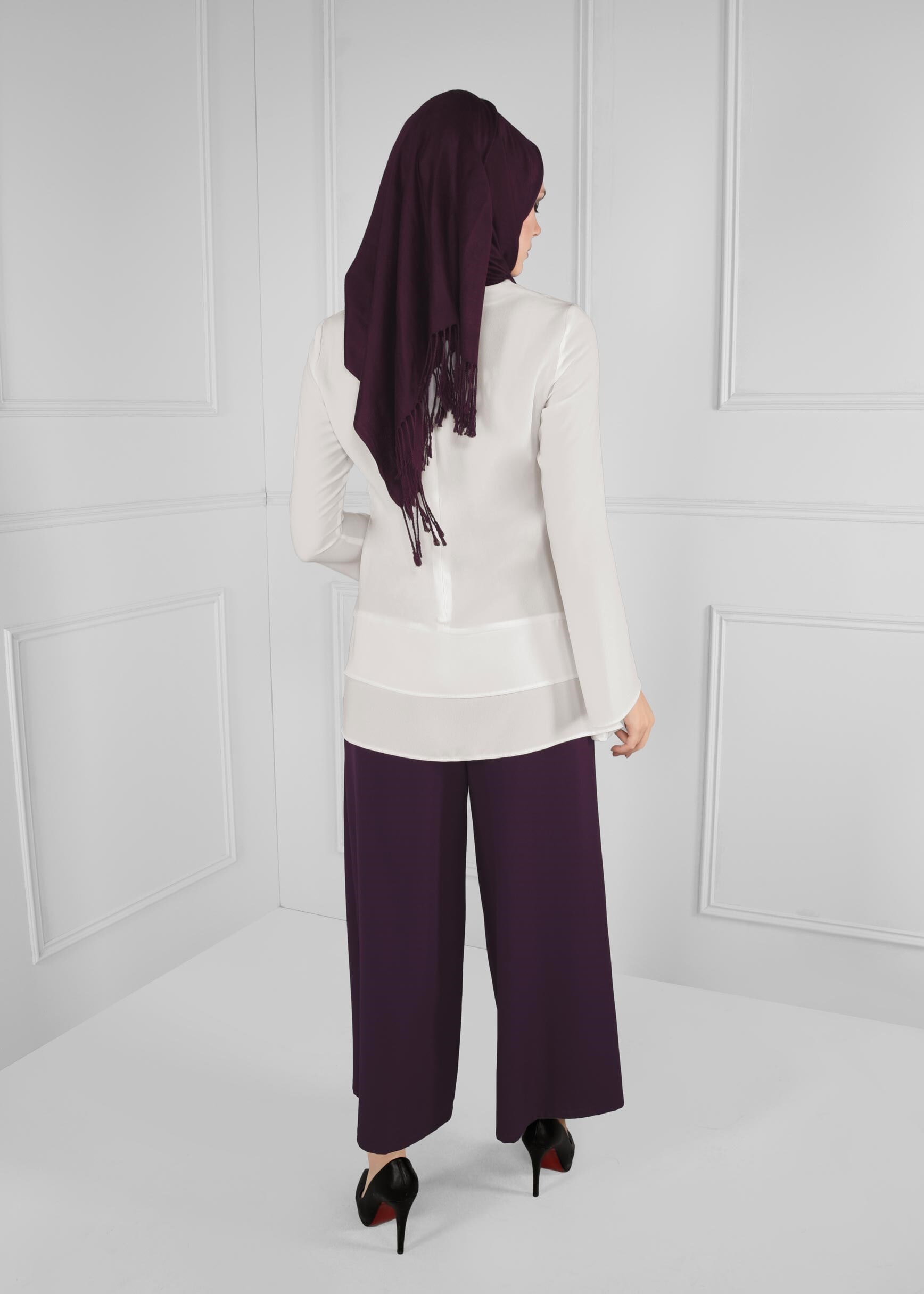 Tesettür giyim MOR GİZLİ YIRTMAÇ DETAYLI GENİŞ PAÇA SALAŞ PANTOLON 7221 