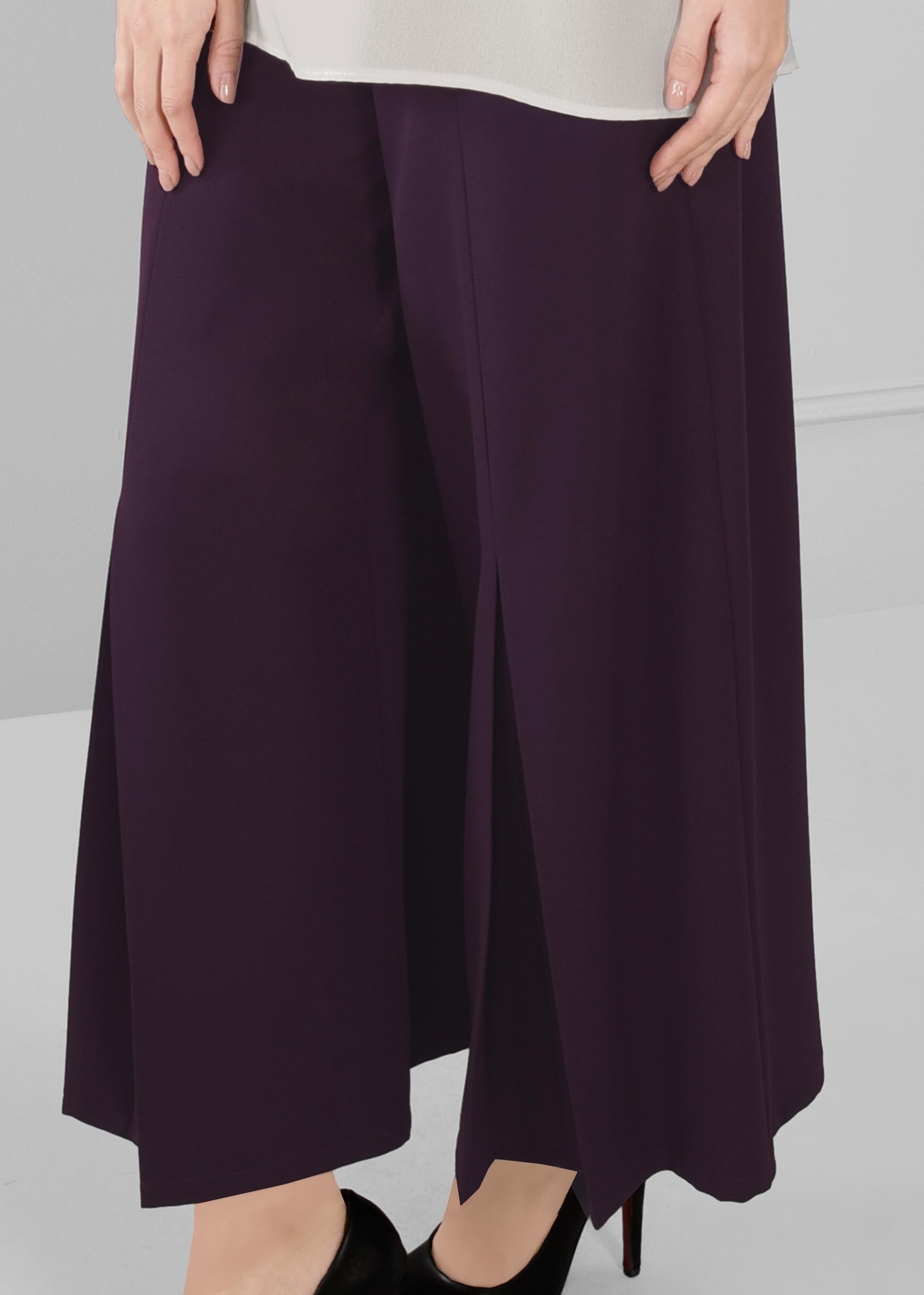 Tesettür giyim MOR GİZLİ YIRTMAÇ DETAYLI GENİŞ PAÇA SALAŞ PANTOLON 7221 