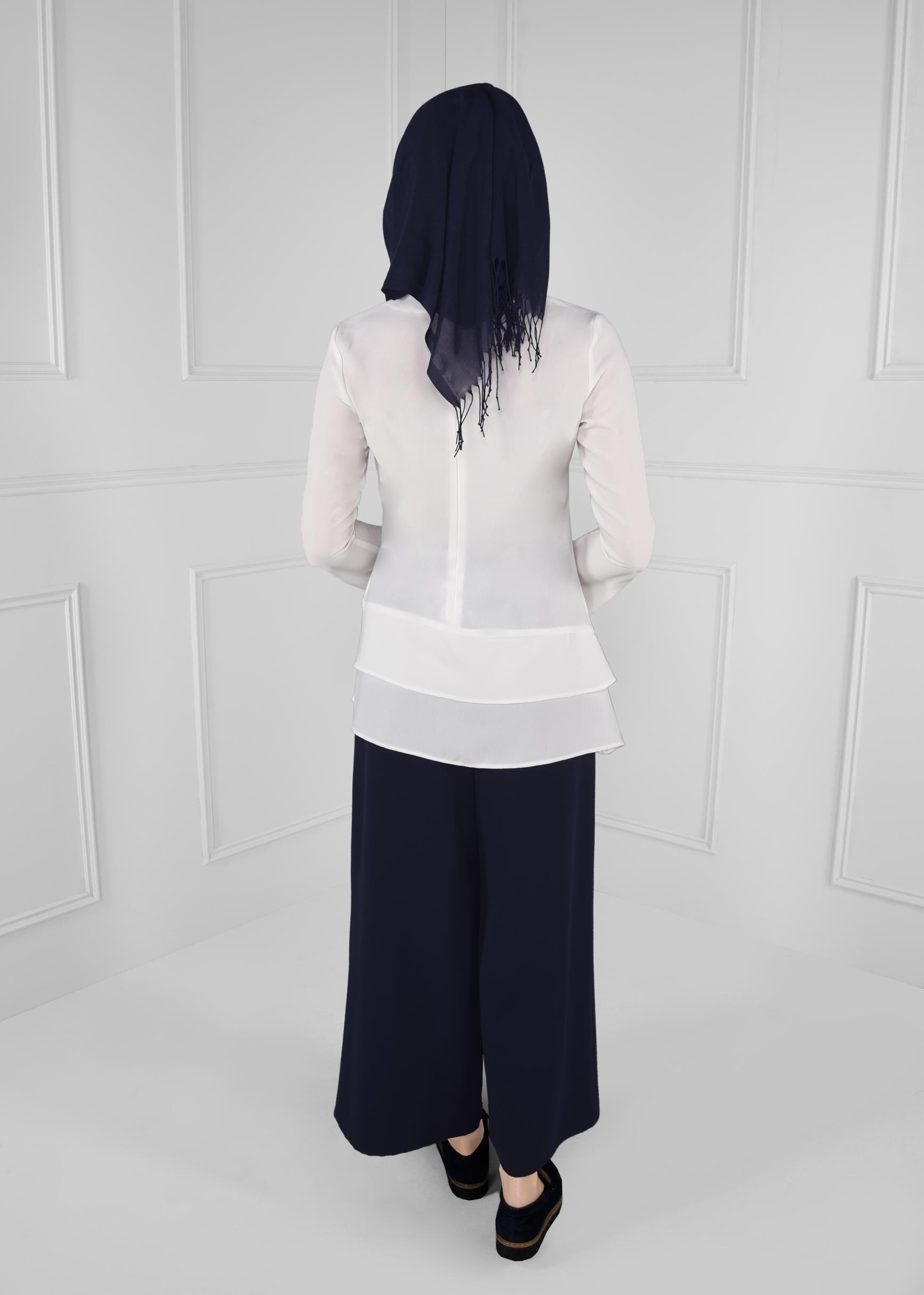 Tesettür giyim LACİVERT GİZLİ YIRTMAÇ DETAYLI GENİŞ PAÇA SALAŞ PANTOLON 7221 