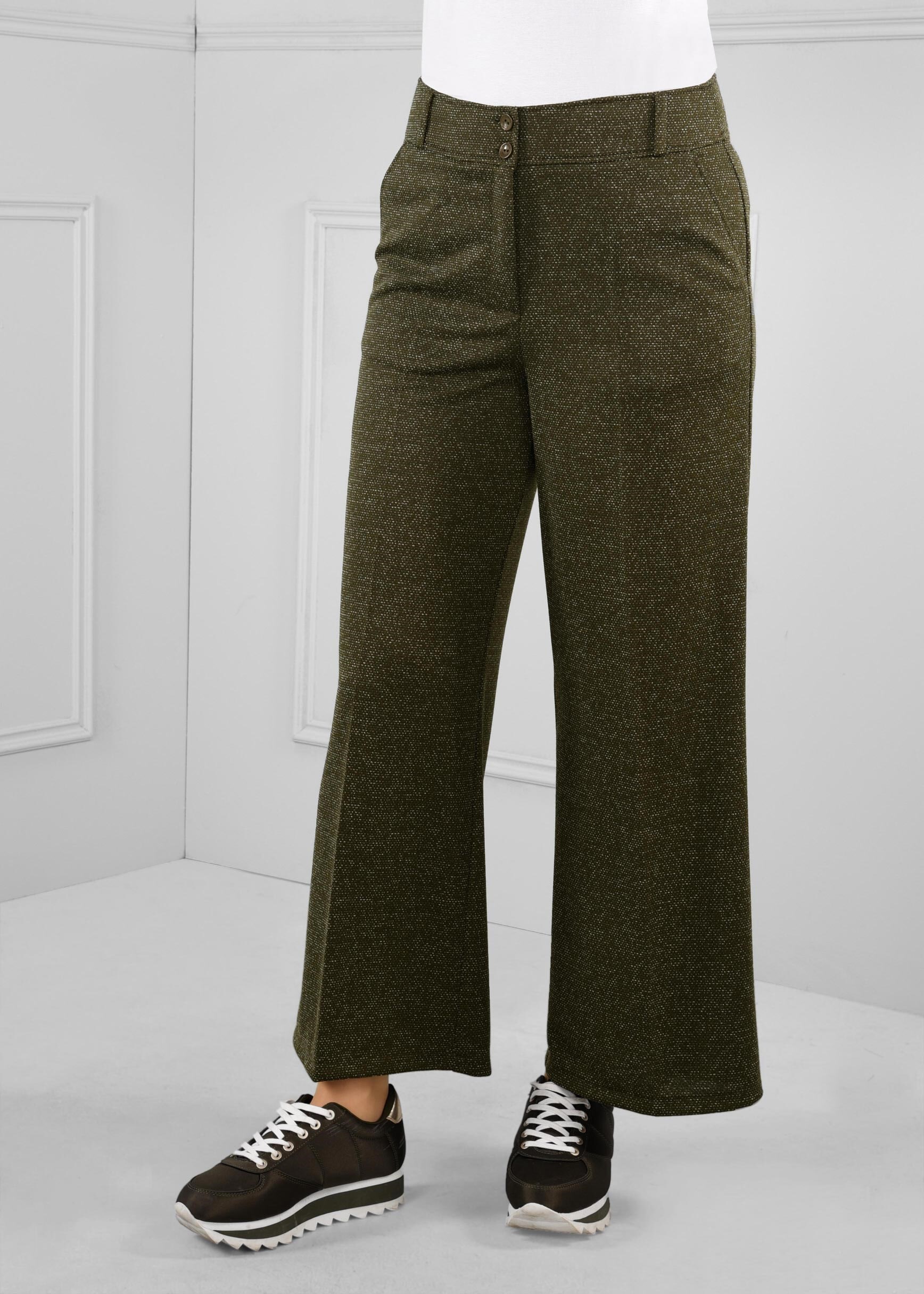 Tesettür giyim HAKİ DÜĞMELİ GENİŞ PAÇA KUMAŞ PANTOLON 7222