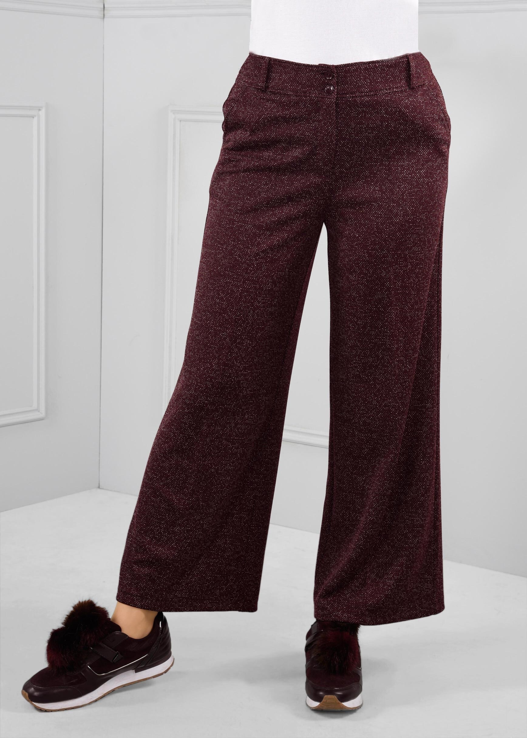 Tesettür giyim MÜRDÜM DÜĞMELİ GENİŞ PAÇA KUMAŞ PANTOLON 7222