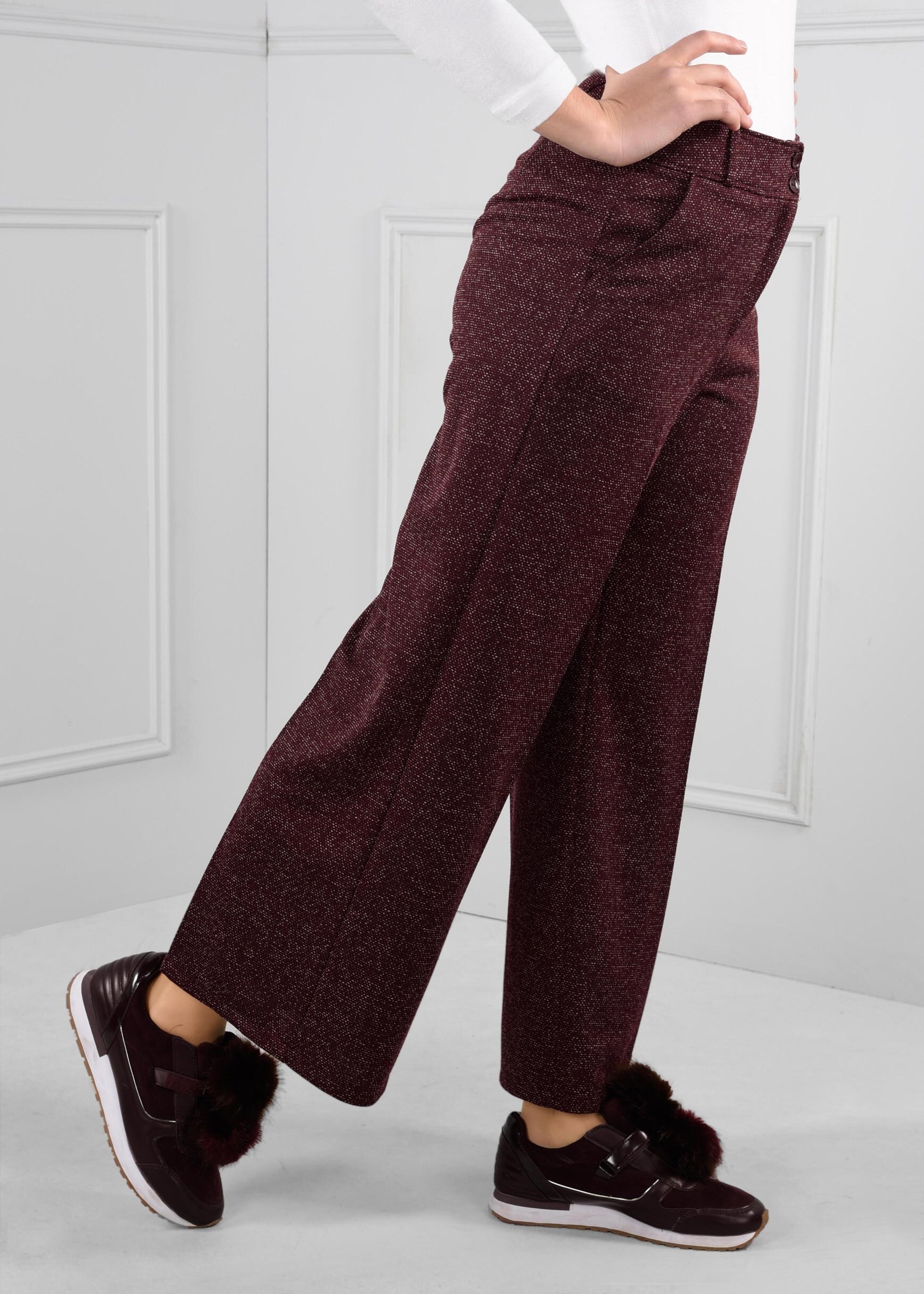 Tesettür giyim MÜRDÜM DÜĞMELİ GENİŞ PAÇA KUMAŞ PANTOLON 7222