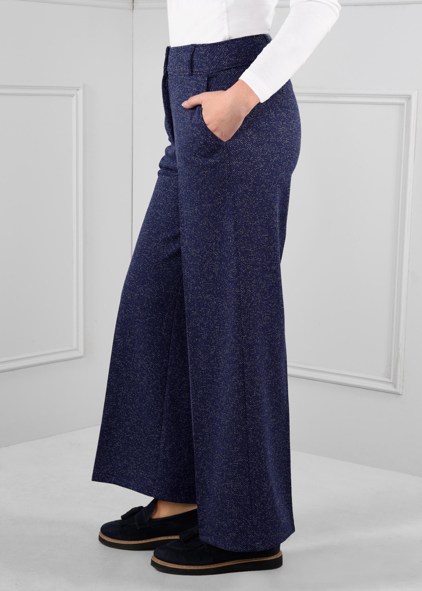 Tesettür giyim LACİVERT DÜĞMELİ GENİŞ PAÇA KUMAŞ PANTOLON 7222