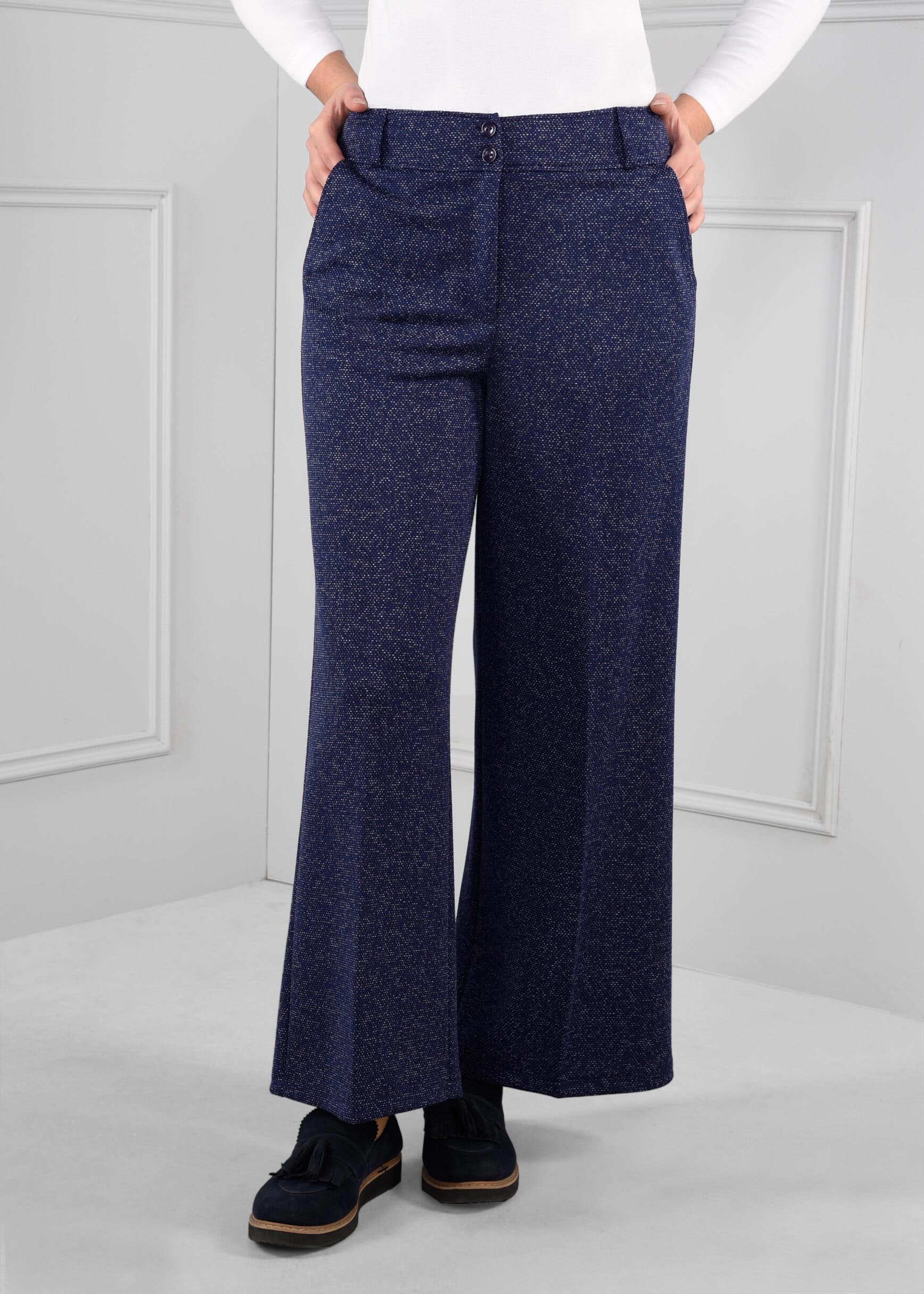 Tesettür giyim LACİVERT DÜĞMELİ GENİŞ PAÇA KUMAŞ PANTOLON 7222