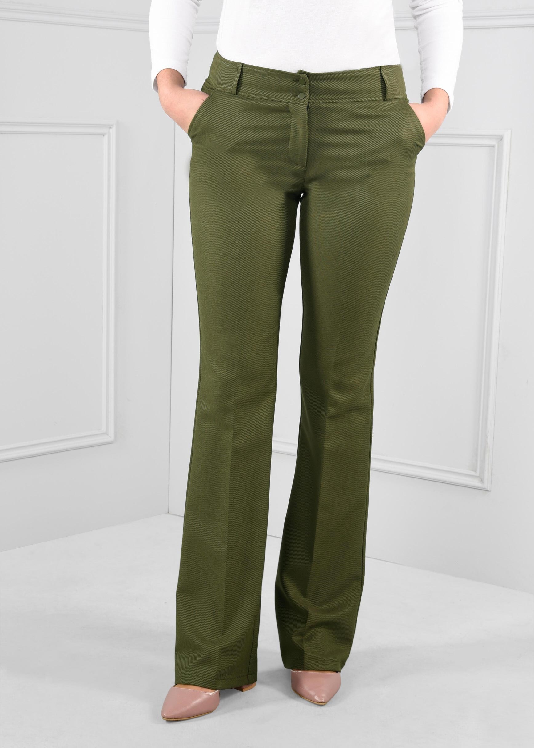 Tesettür giyim HAKİ DÜĞMELİ KLASİK KESİM PANTOLON 7226