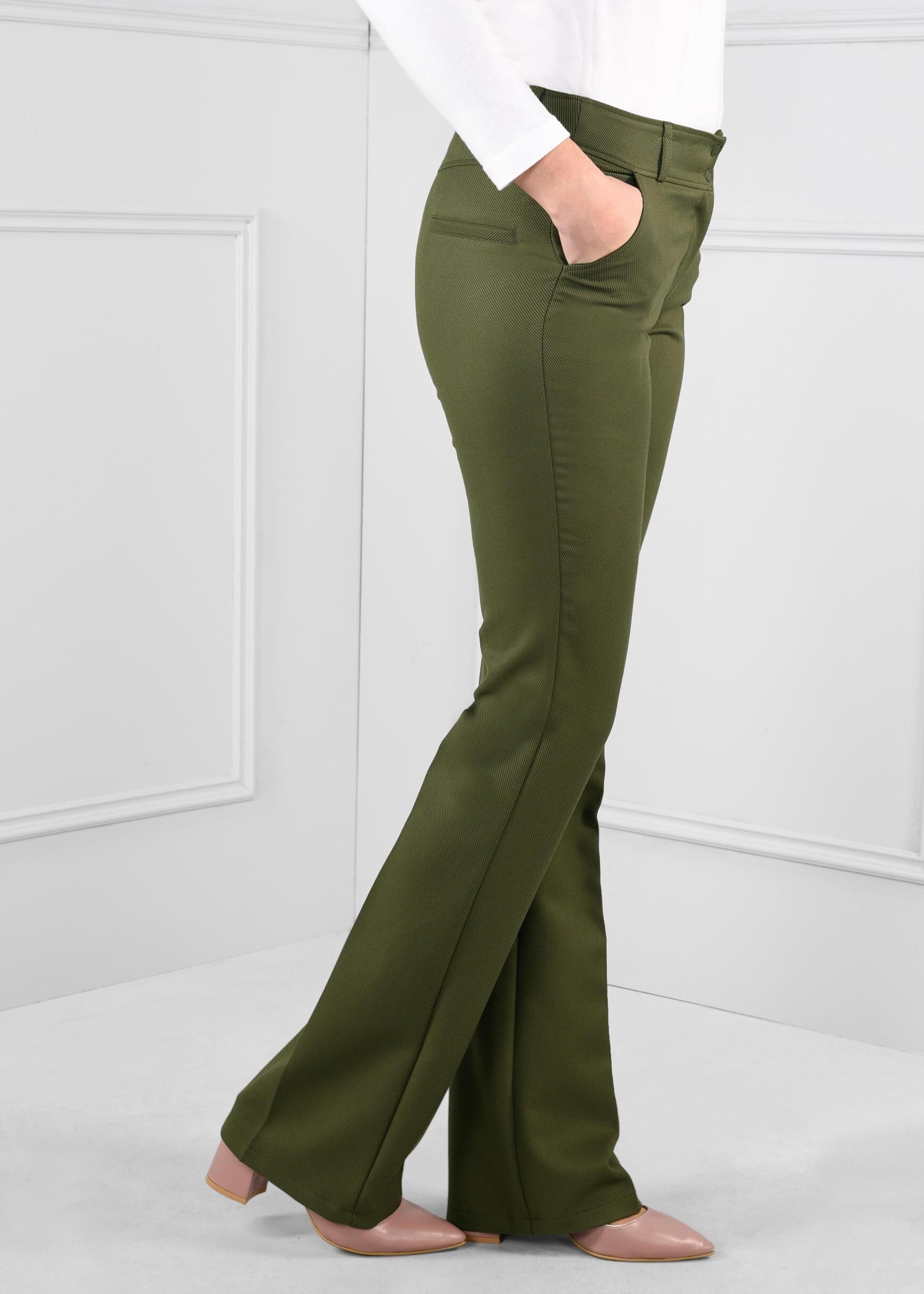 Tesettür giyim HAKİ DÜĞMELİ KLASİK KESİM PANTOLON 7226